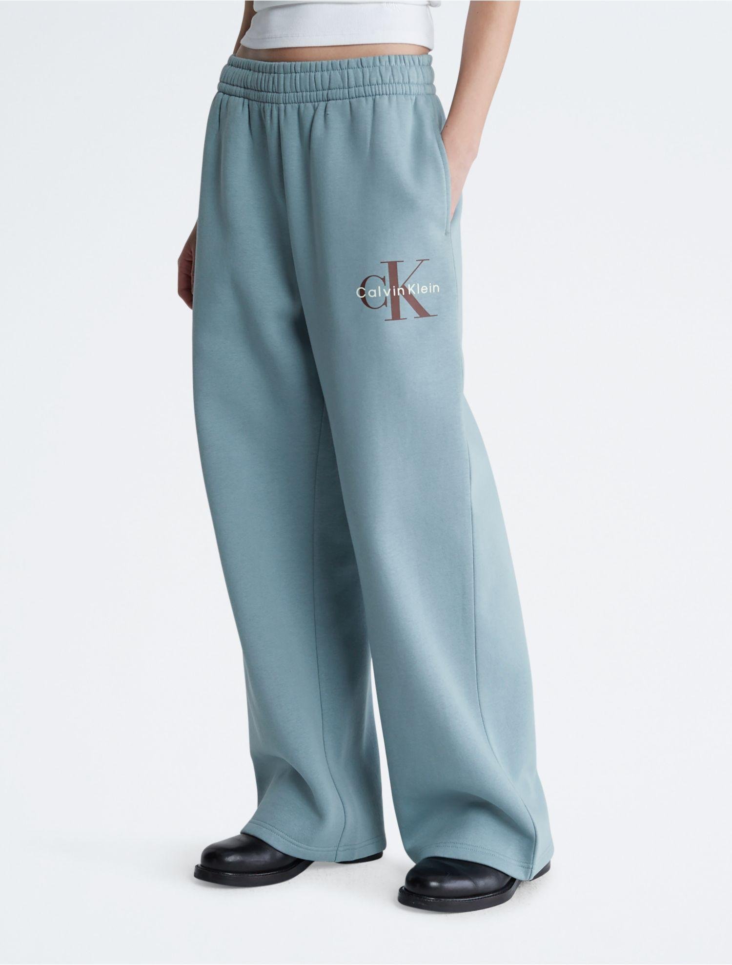Calvin Klein Monogram Logo Wide Leg Sweatpants in Blue