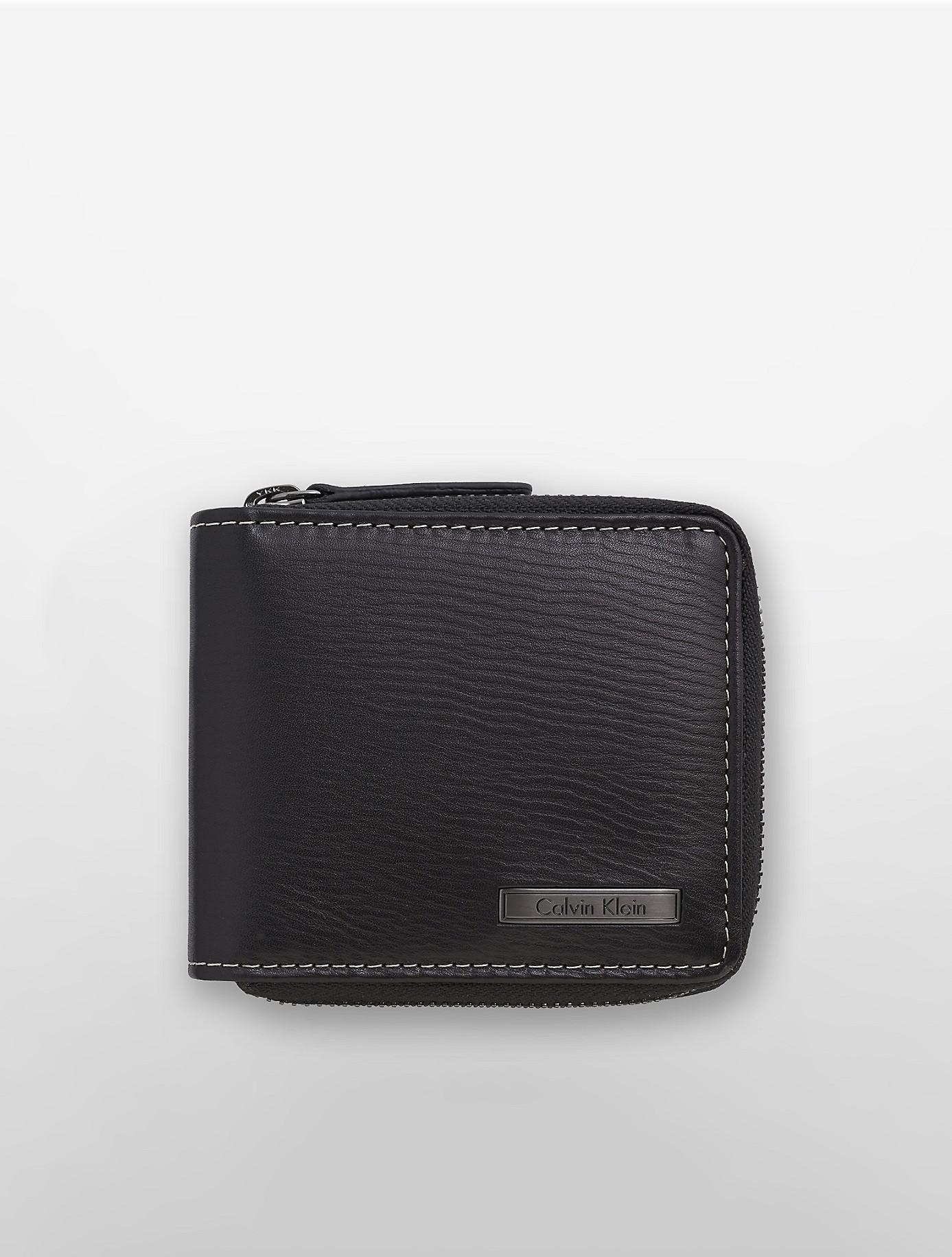 Calvin Klein Leather Textured Zip Wallet in Black for Men - Lyst