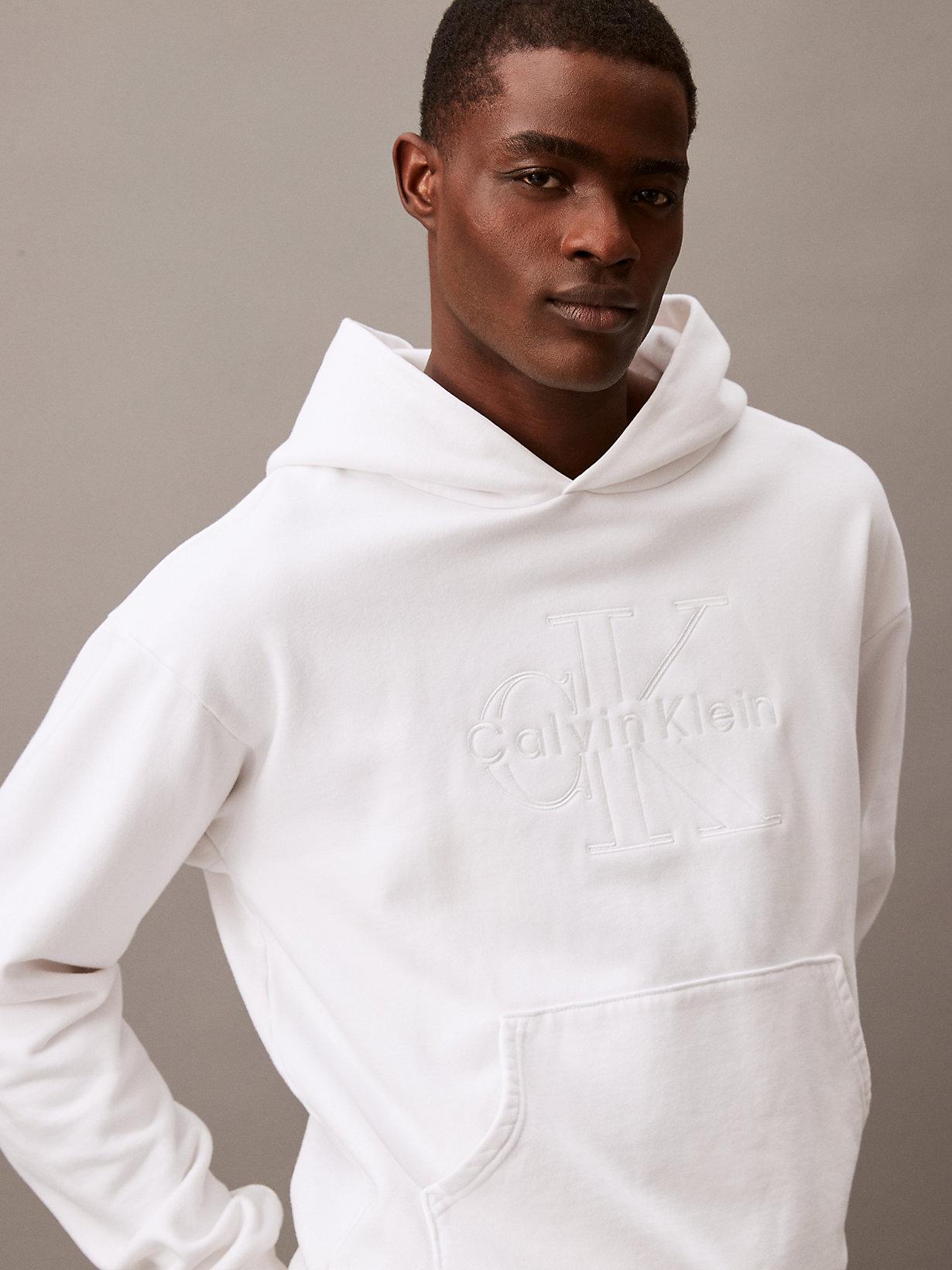 Calvin Klein Tonal Embroidered Logo Fleece Hoodie in White for Men Lyst UK