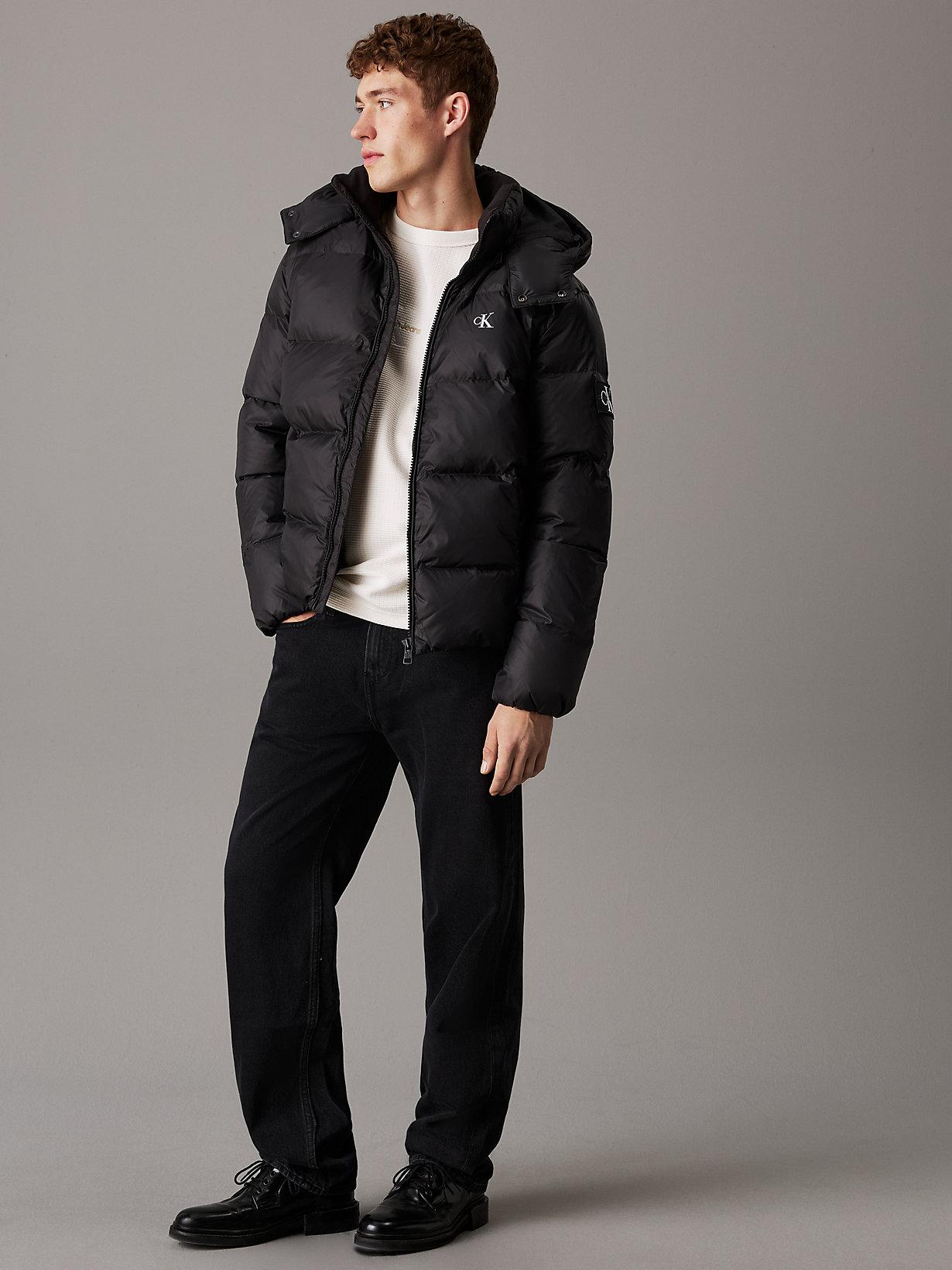 Black Calvin Klein Men's Packable Down Hooded Coat Calvin
