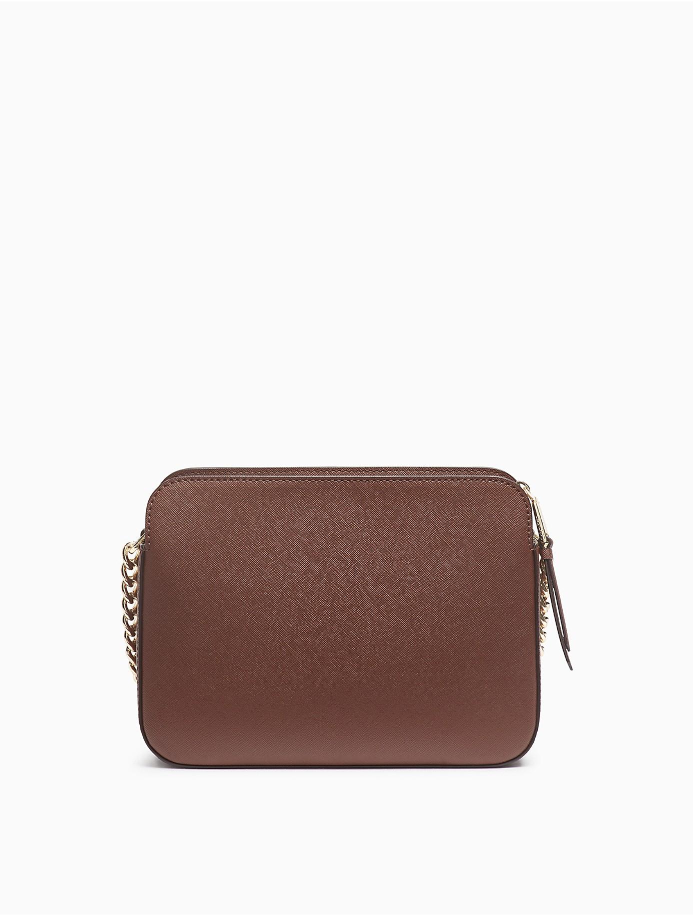 Calvin Klein Hayden Saffiano Leather Monogram Logo Crossbody Bag in Brown |  Lyst