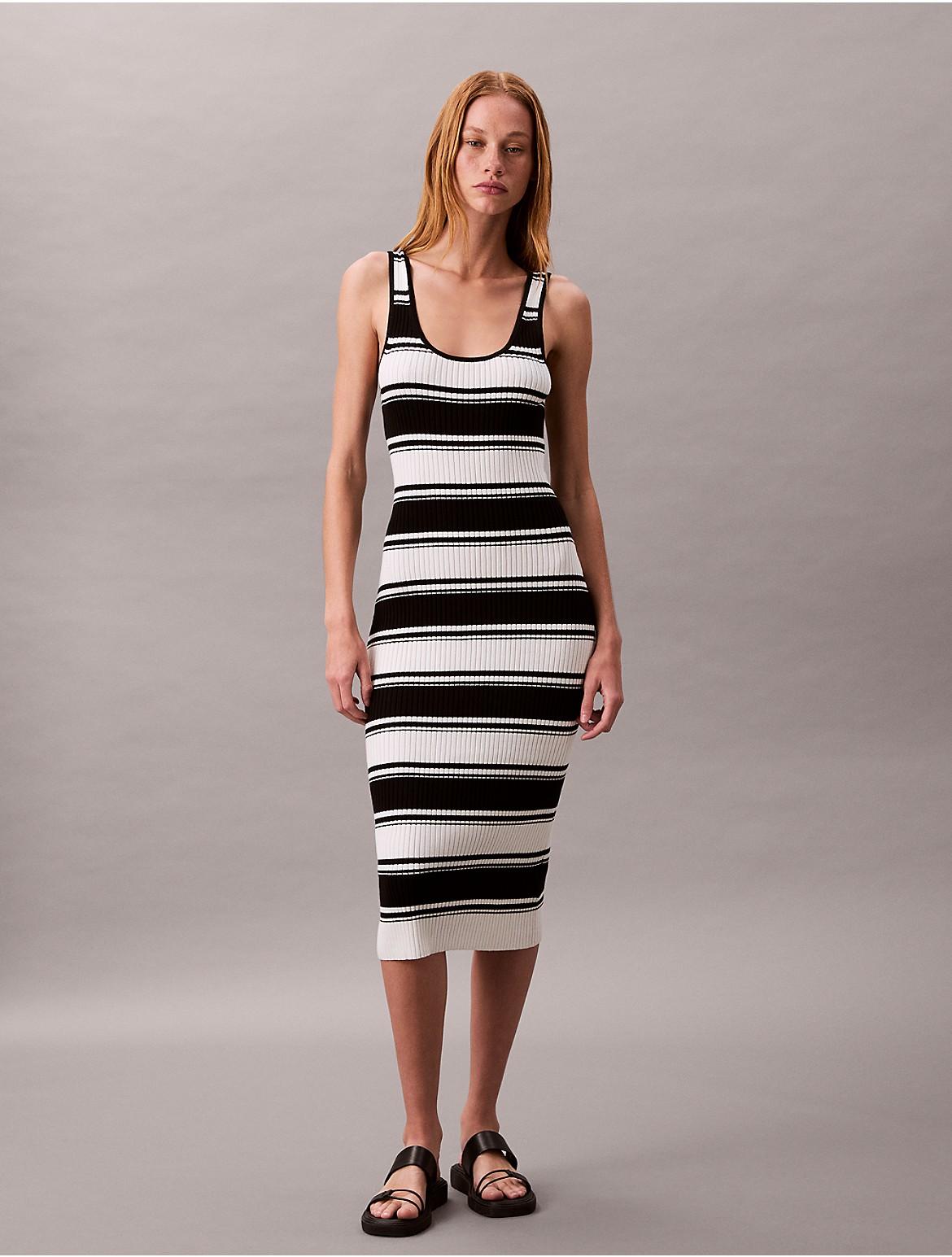 calvin klein striped a line dress Black and White Striped Maxi Dress main image 1