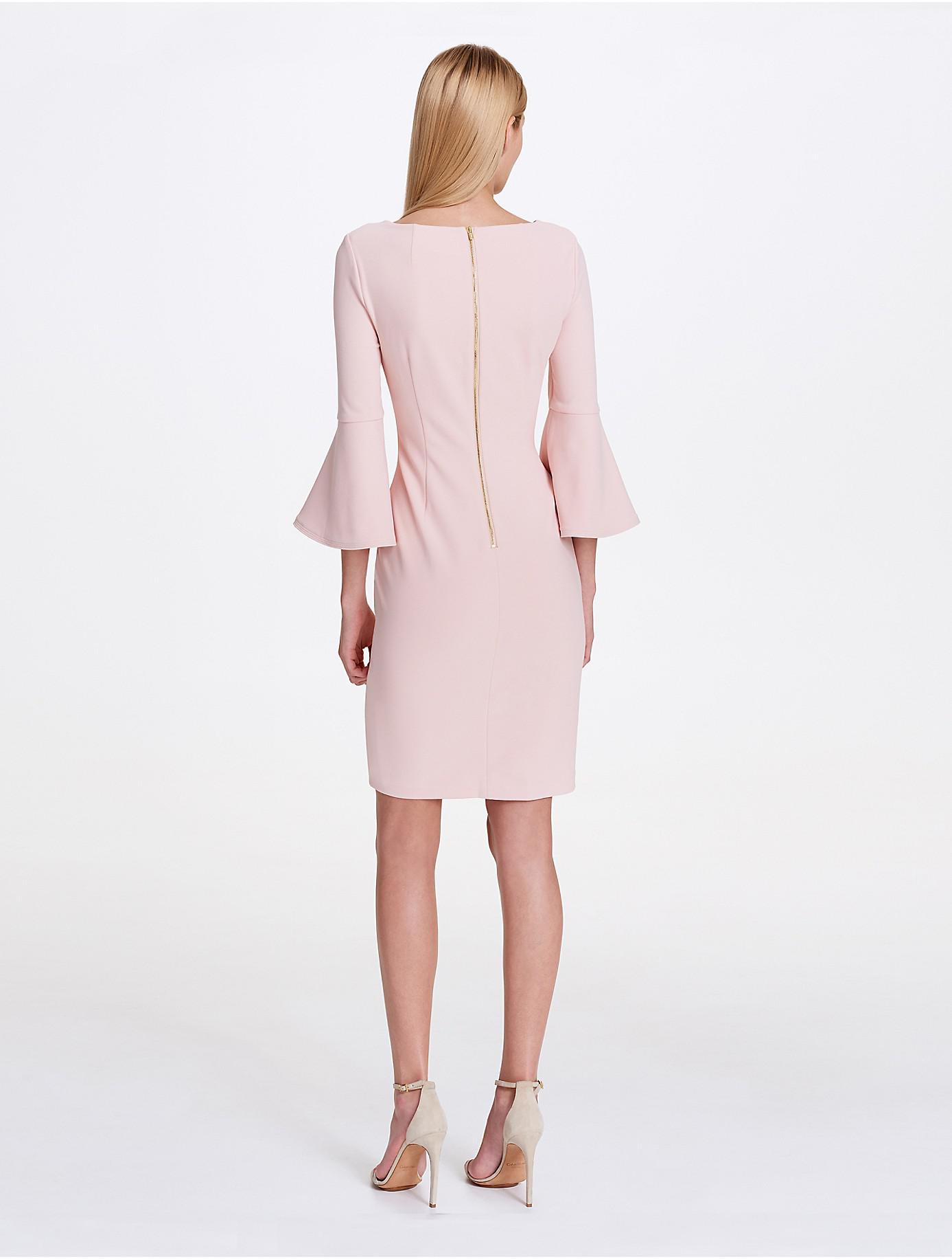 CALVIN KLEIN 205W39NYC Bell Sleeve Crepe Dress in Pink | Lyst