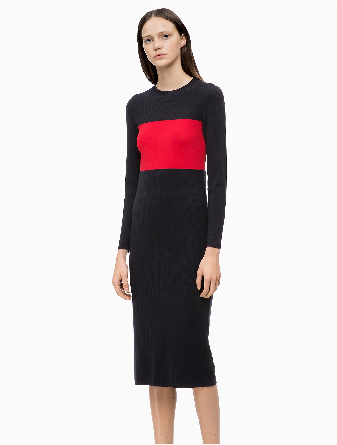 Calvin Klein Wool Knit Colorblock Dress | Lyst