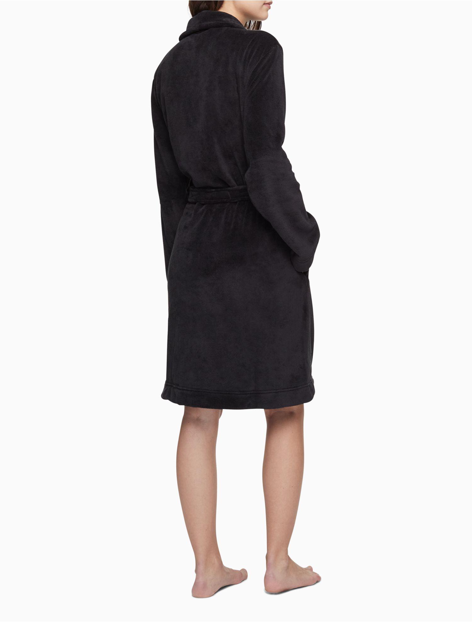 Calvin Klein Shawl Collar Logo Belted Sleep Robe in Black | Lyst