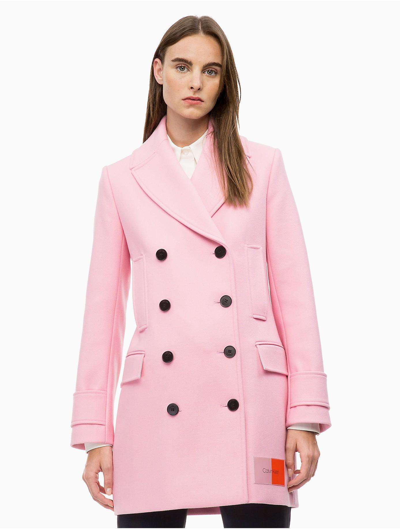 Calvin Klein Structured Wool Pea Coat in Pink | Lyst