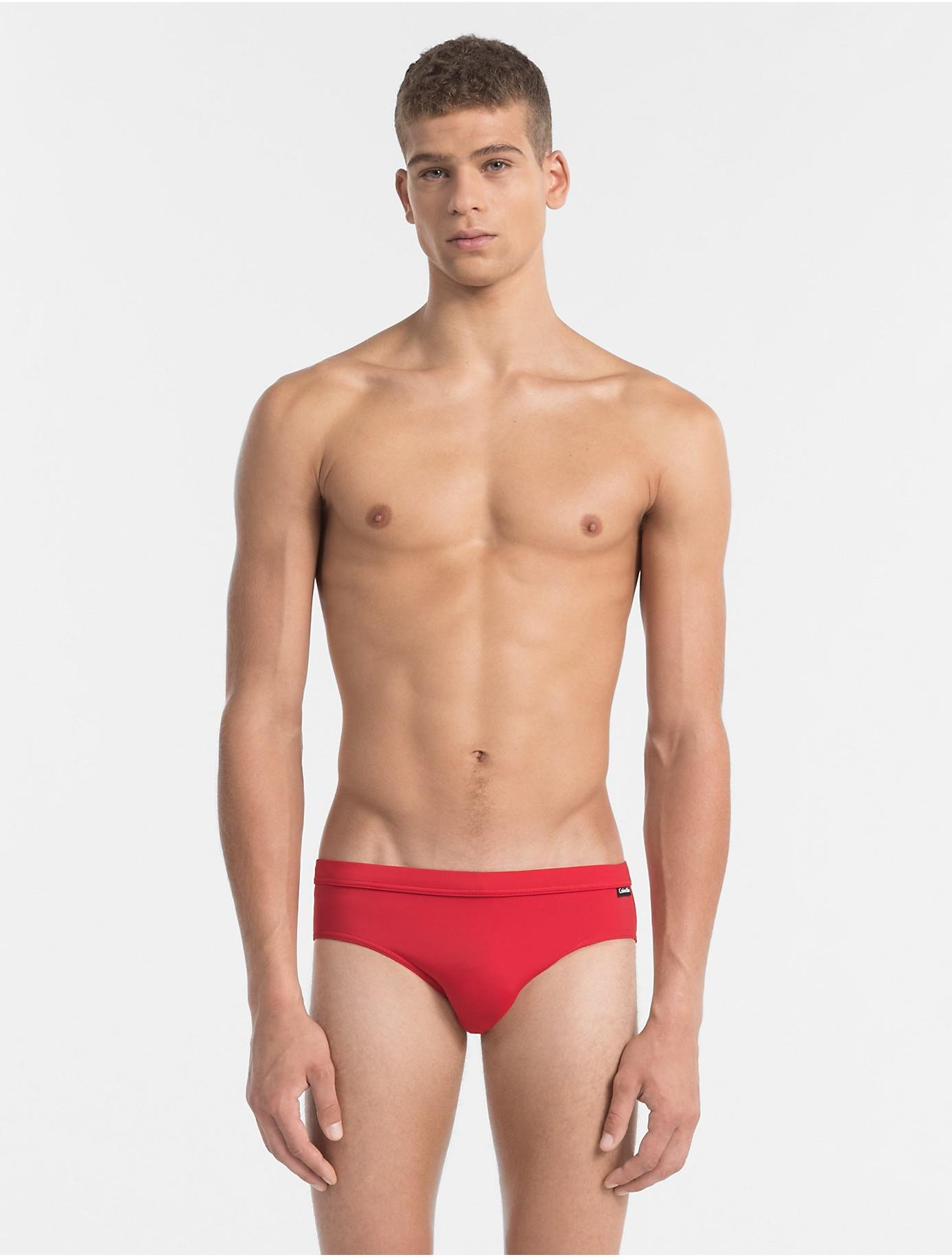 Calvin Klein Synthetic Medium Drawstring Swim Shorts Core Logo Block in Red for Men Mens Clothing Beachwear 