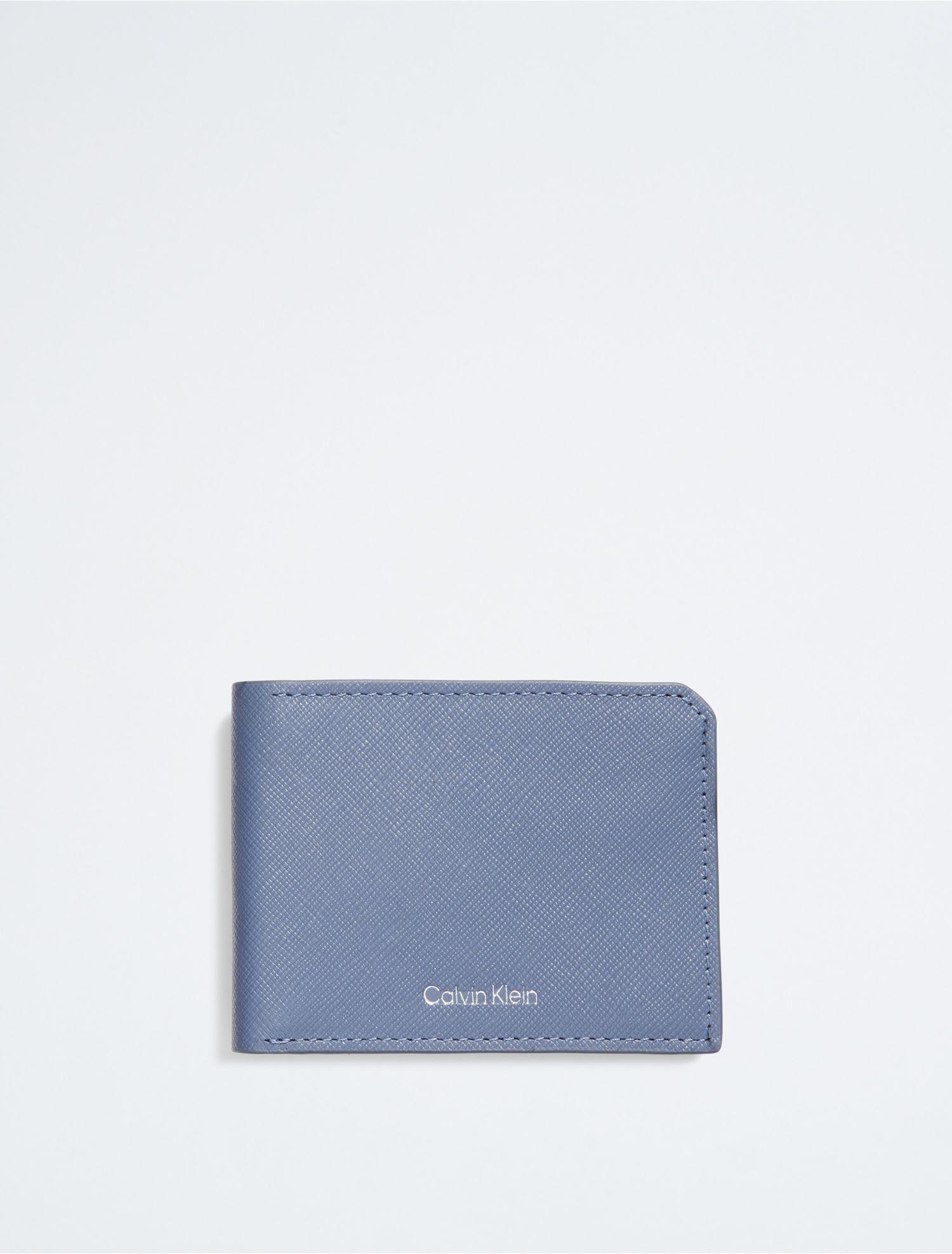 Calvin Klein Saffiano Leather Slim Bifold Wallet in Blue for Men