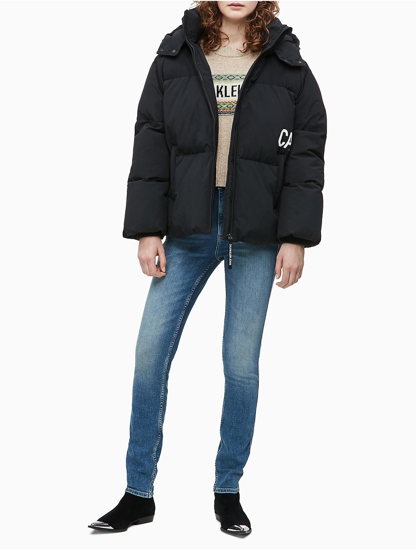 Calvin Klein Synthetic Oversized Logo Hooded Puffer Jacket in ck Black  (Black) - Lyst