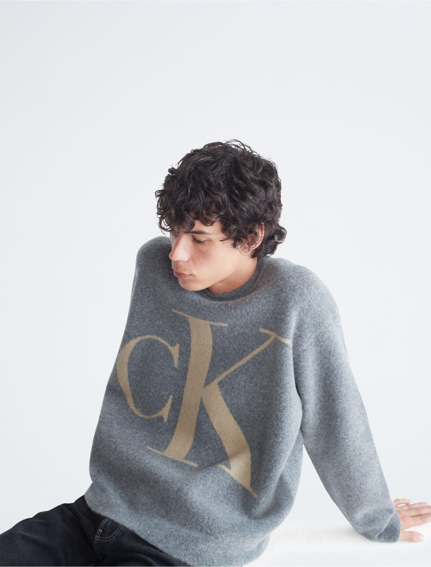 Men for Sweater Monogram Klein Lyst Blue | Logo Calvin Jacquard in Crewneck