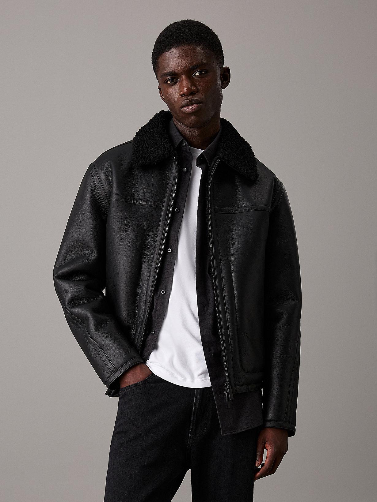 Calvin Klein Leather Shearling Aviator Jacket in Black for Men Lyst UK