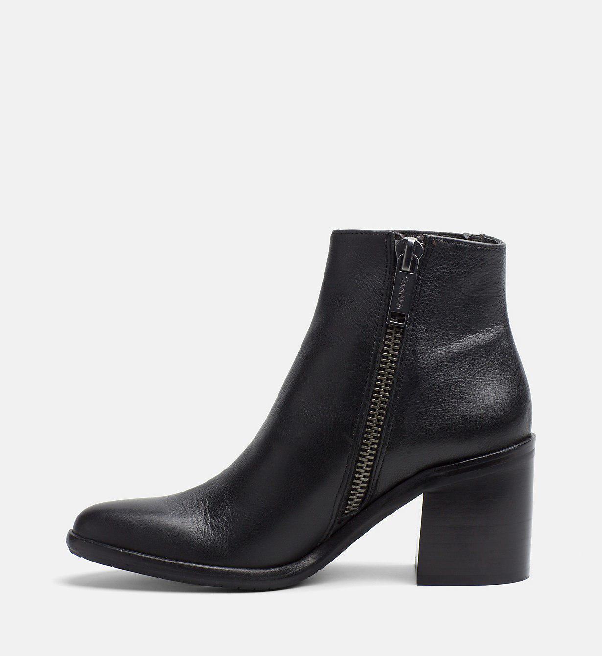 Calvin Klein Leather Zip Ankle Boots in Black - Lyst