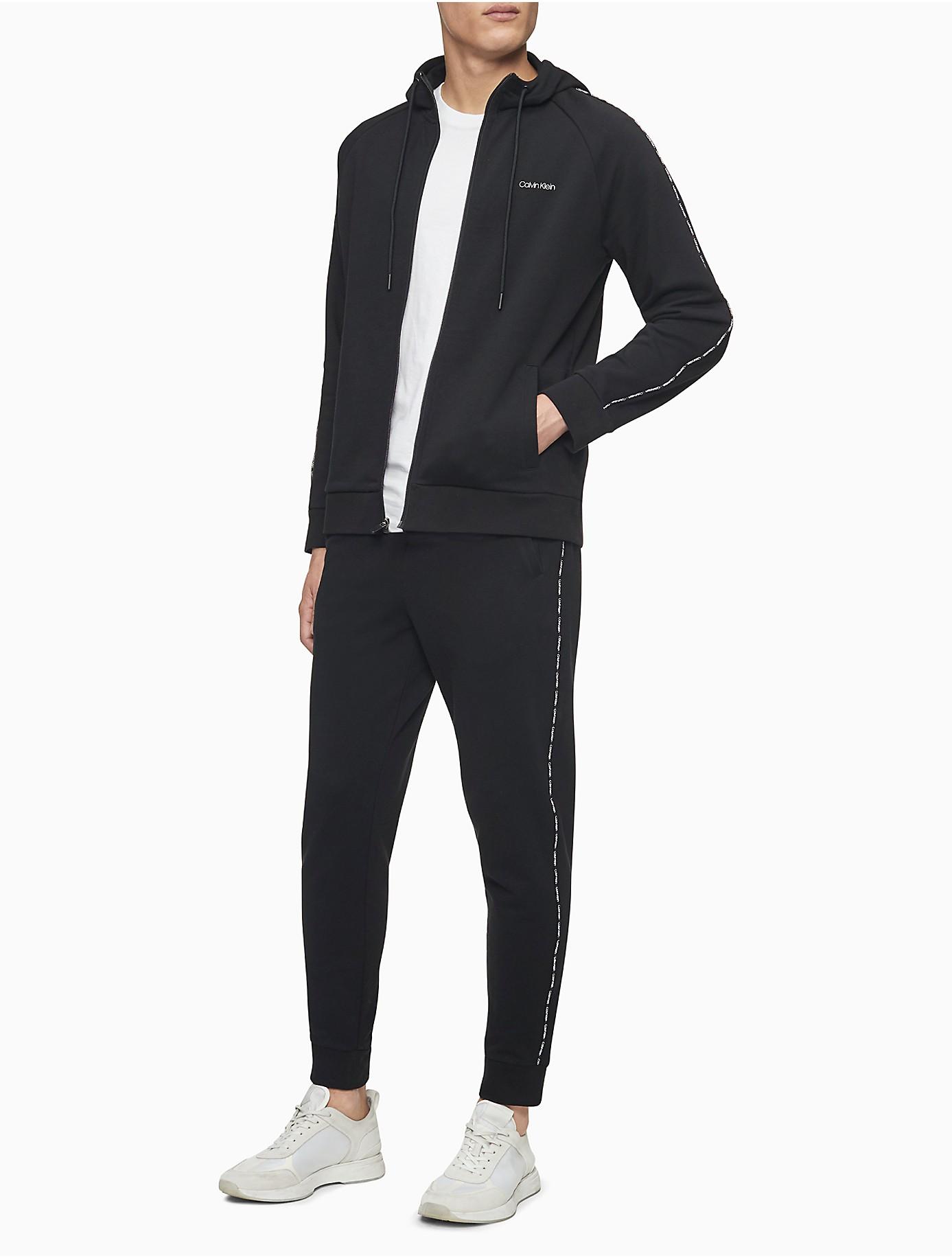 Calvin Klein Cotton Logo Tape Piping Full Zip Hoodie in Black for Men - Lyst
