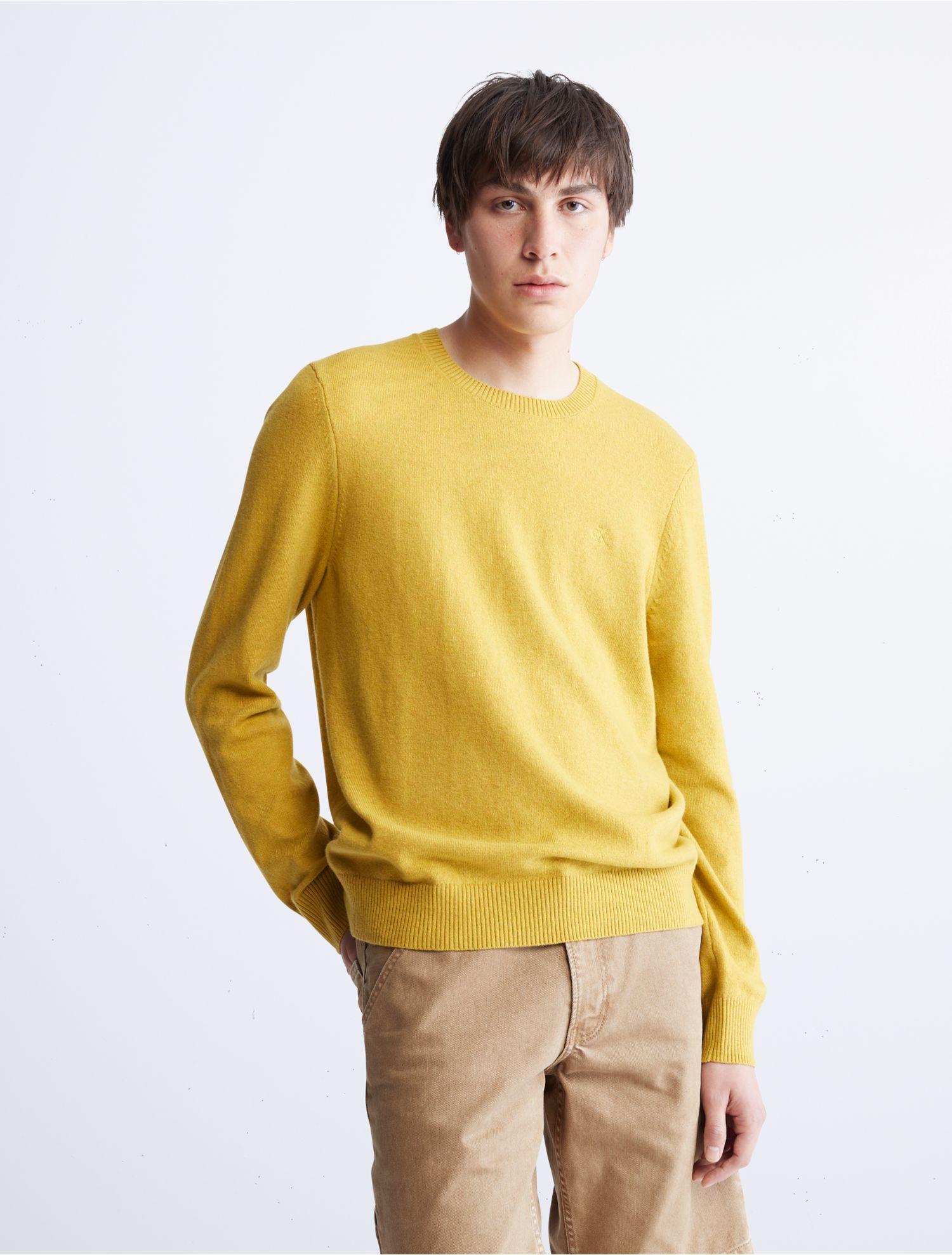 Calvin Klein Merino Wool Blend Crewneck Sweater in Yellow for Men | Lyst
