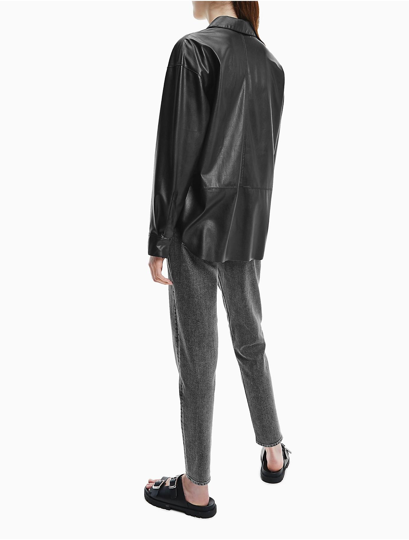 Calvin Klein Oversized Faux Leather Shirt Jacket in Black - Lyst