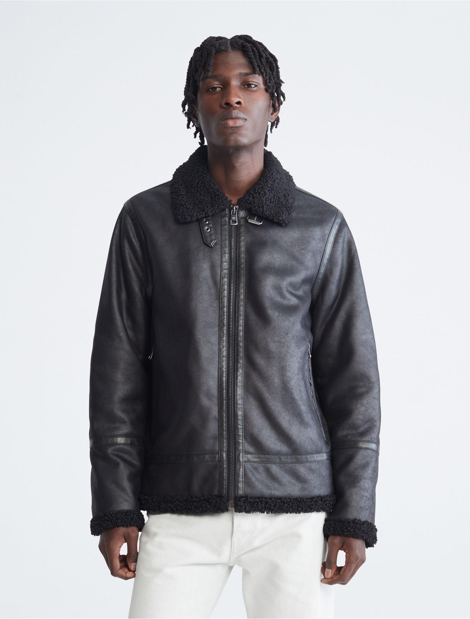 Calvin Klein Faux Shearling Sherpa Jacket in Black for Men | Lyst
