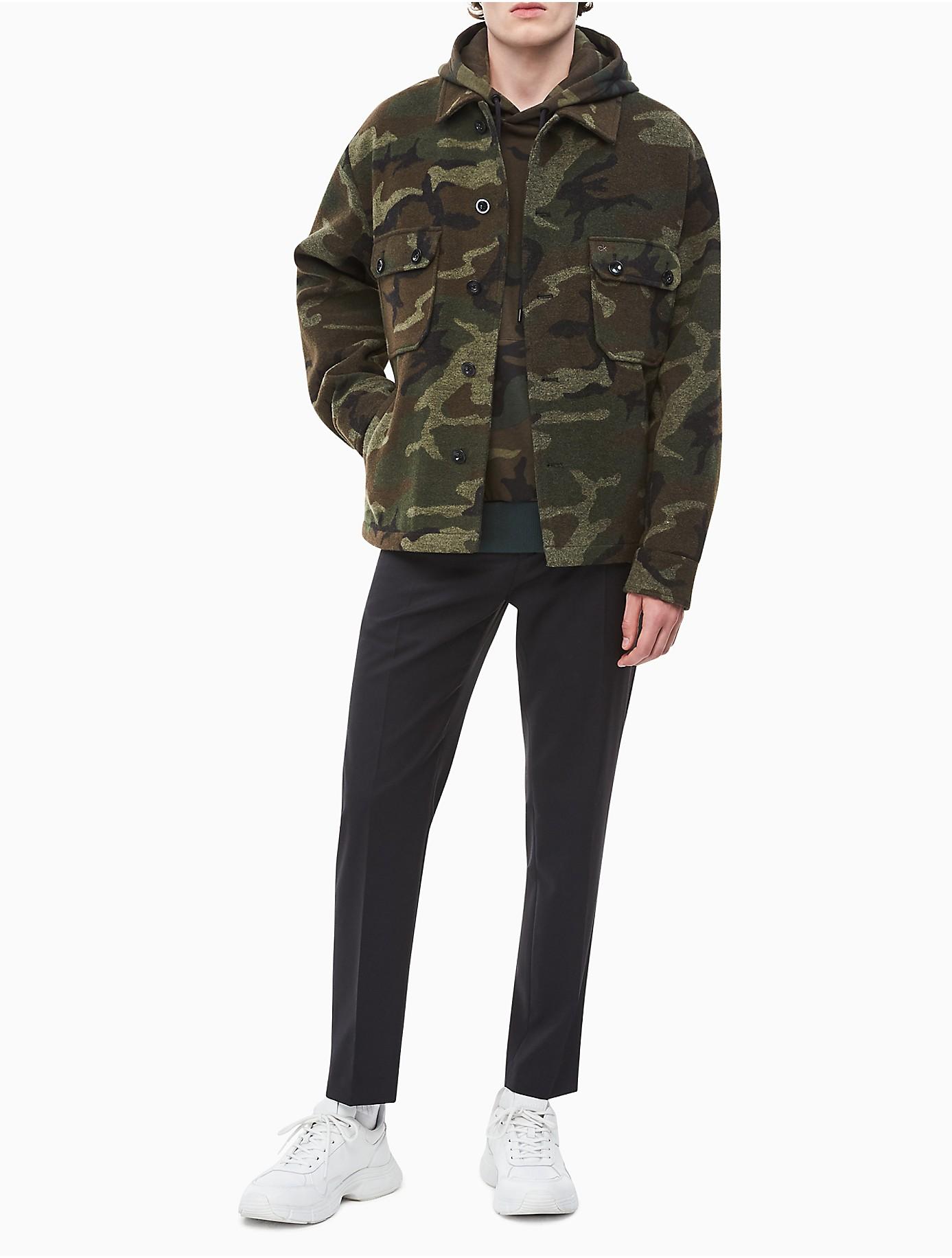 Calvin Klein Wool Blend Camo Shirt Jacket in Camouflage (Green) for Men -  Lyst