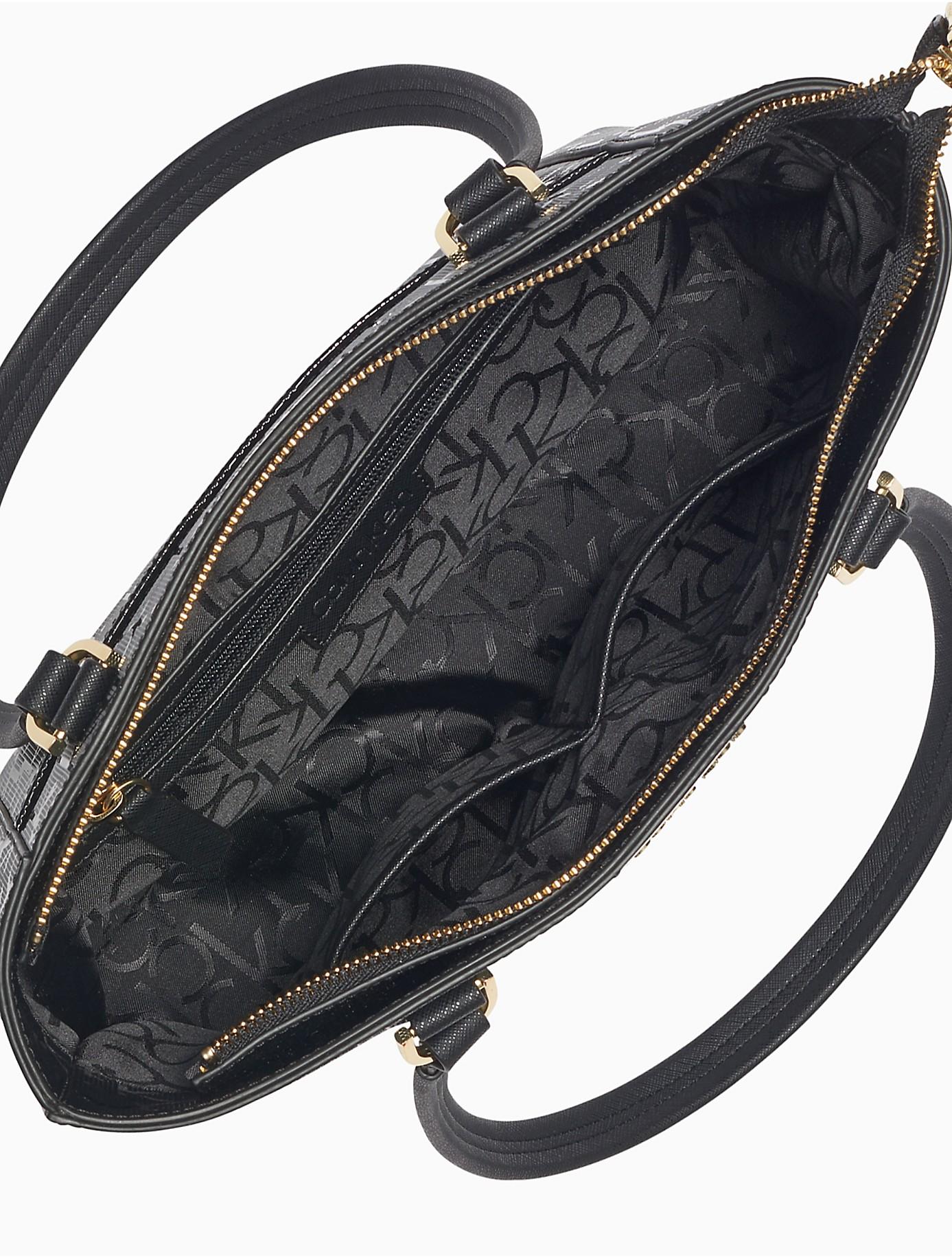 Calvin Klein Monica Embossed Monogram Logo Tote Bag in Black | Lyst