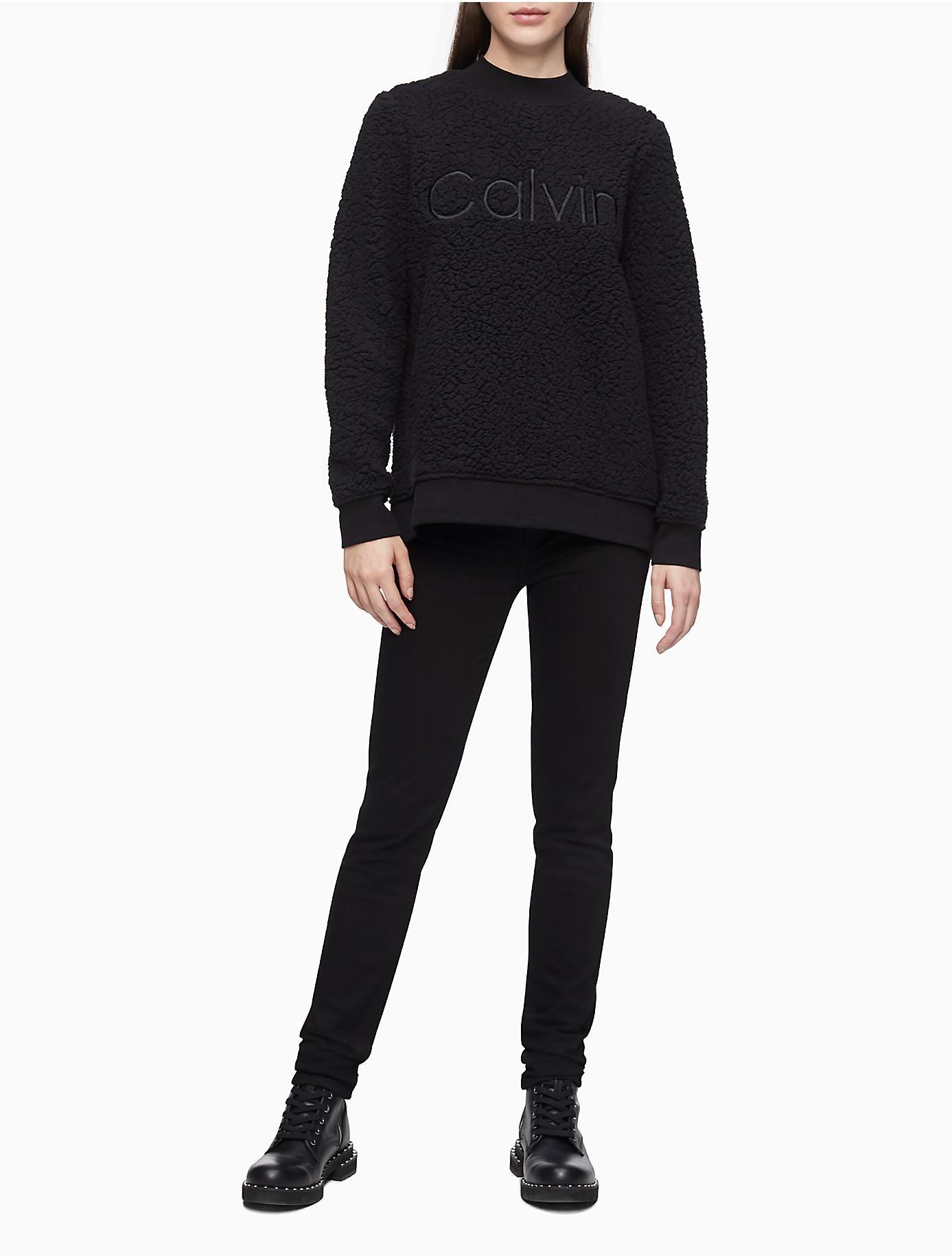 Calvin Klein Synthetic Performance Sherpa Embroidered Logo Mock Neck  Sweatshirt in Black - Lyst