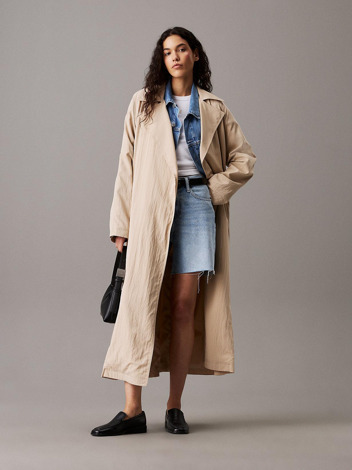 Calvin Klein Soft Nylon Long Trench Coat in Natural | Lyst UK