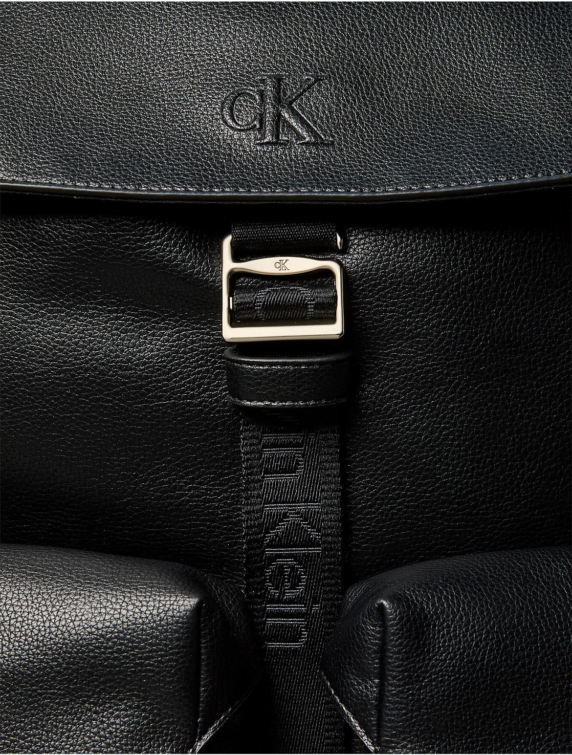 Calvin Klein Leather Backpack Black Pebbled CK Logo Flap Buckle K30513 NWT Calvin Klein backpack leather black all-over pattern | eBay main image 2