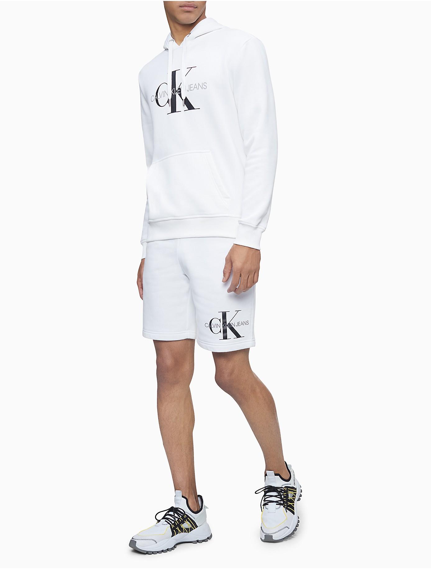 Calvin Klein Monogram Logo Drawstring Fleece Shorts in White for Men | Lyst