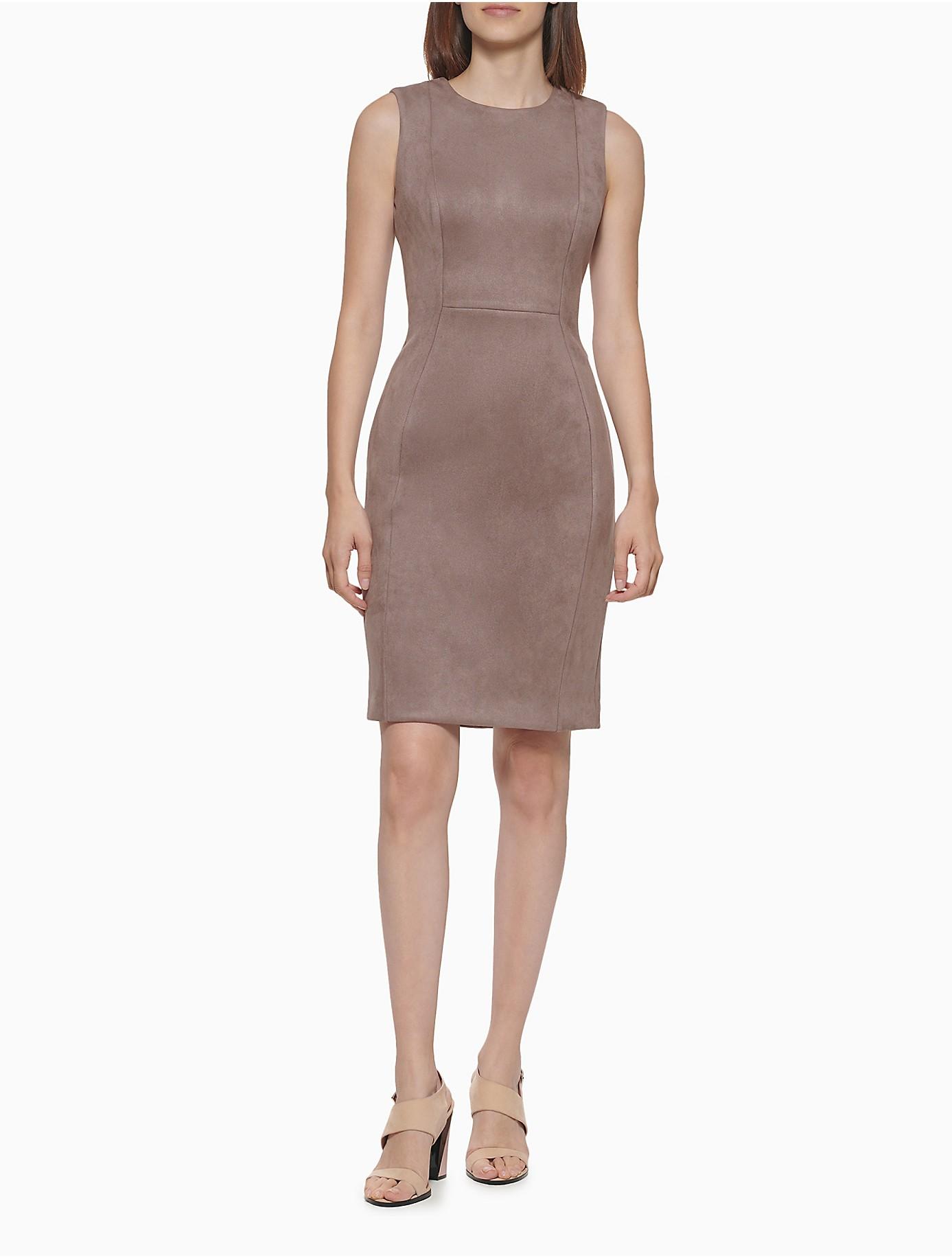 Calvin Klein Scuba Suede Sheath Dress in Brown | Lyst