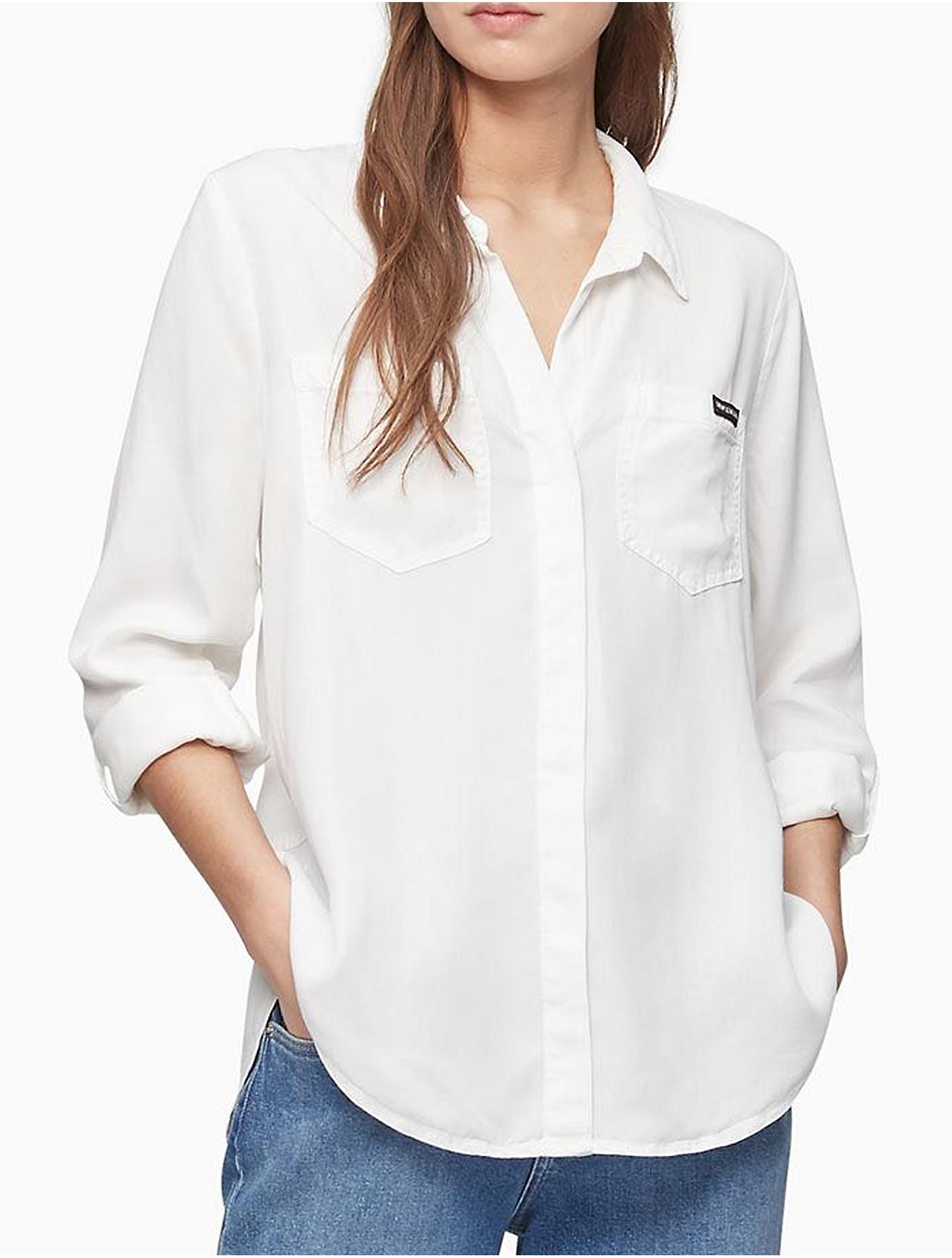 Calvin Klein Solid Button-down Split-back Shirt in White | Lyst