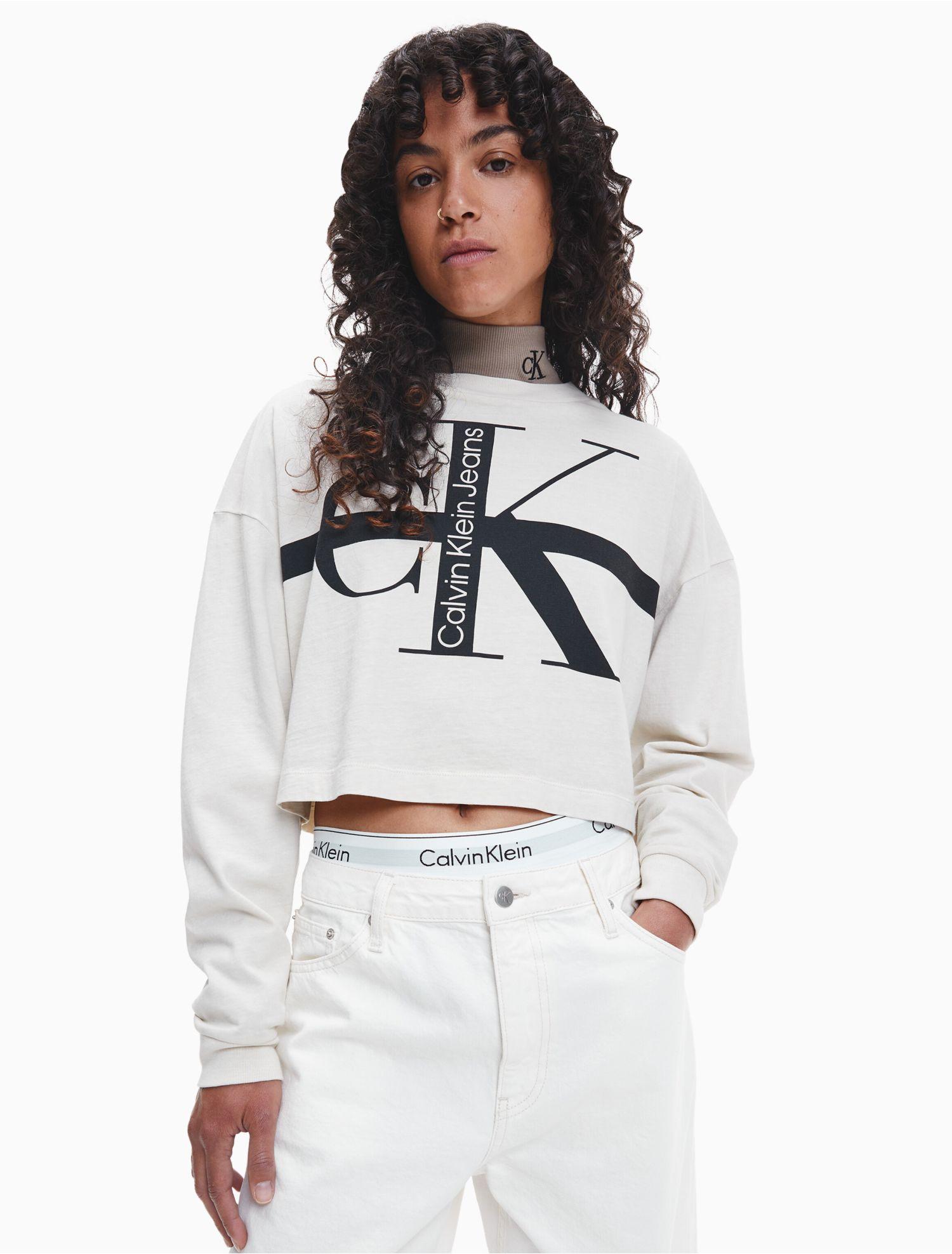 Calvin klein white long sleeve best sale top
