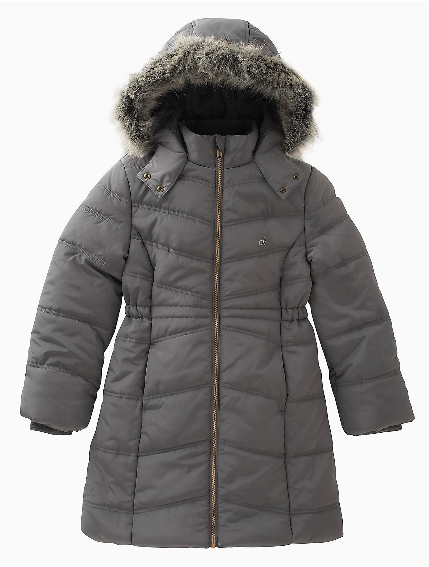 Calvin Klein Girls Aerial Puffer Jacket in Dark Grey (Gray) - Lyst