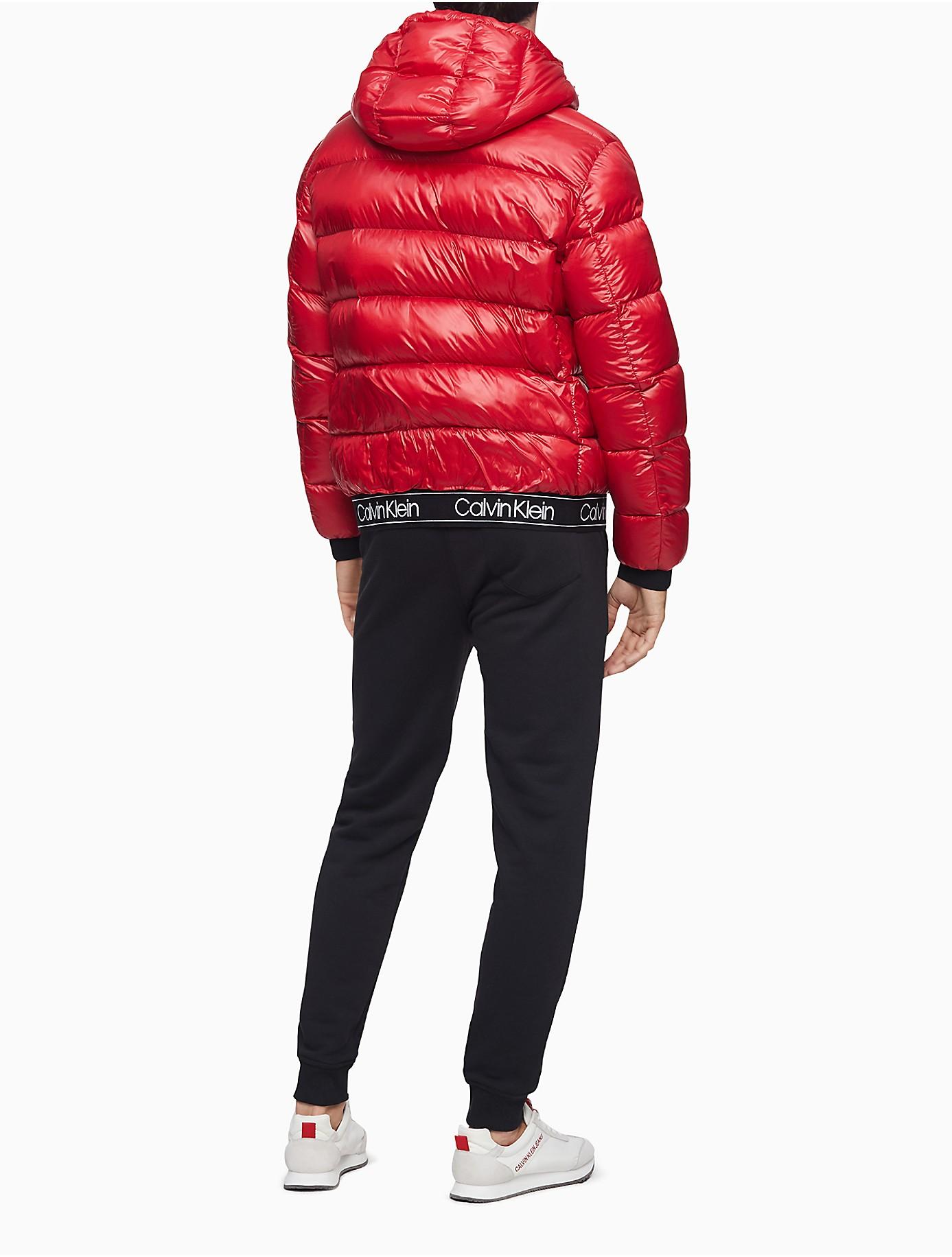 Calvin Klein Solid Zip Logo Band Puffer Jacket in Red for Men | Lyst