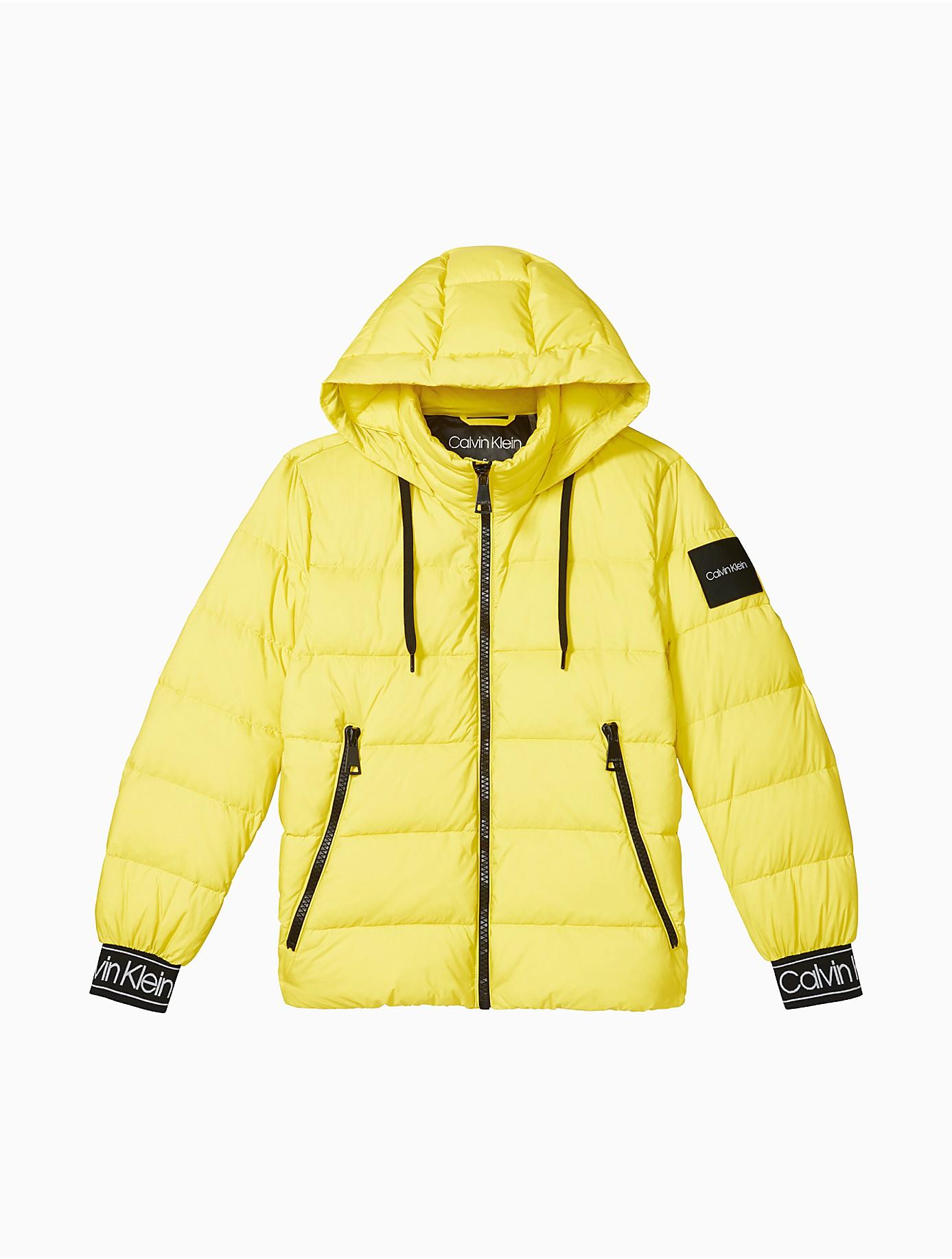 Calvin Klein Synthetic Logo Hooded Puffer Jacket in Neon Yellow (Yellow