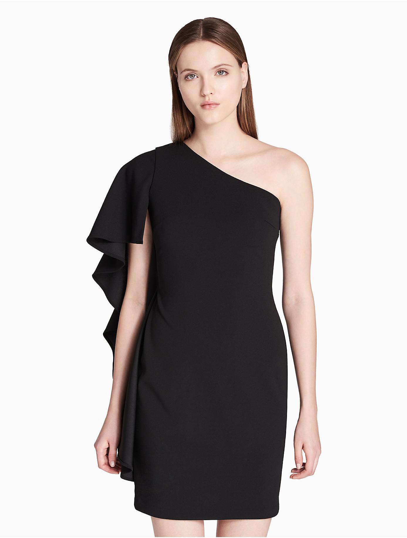 calvin klein black one shoulder dress