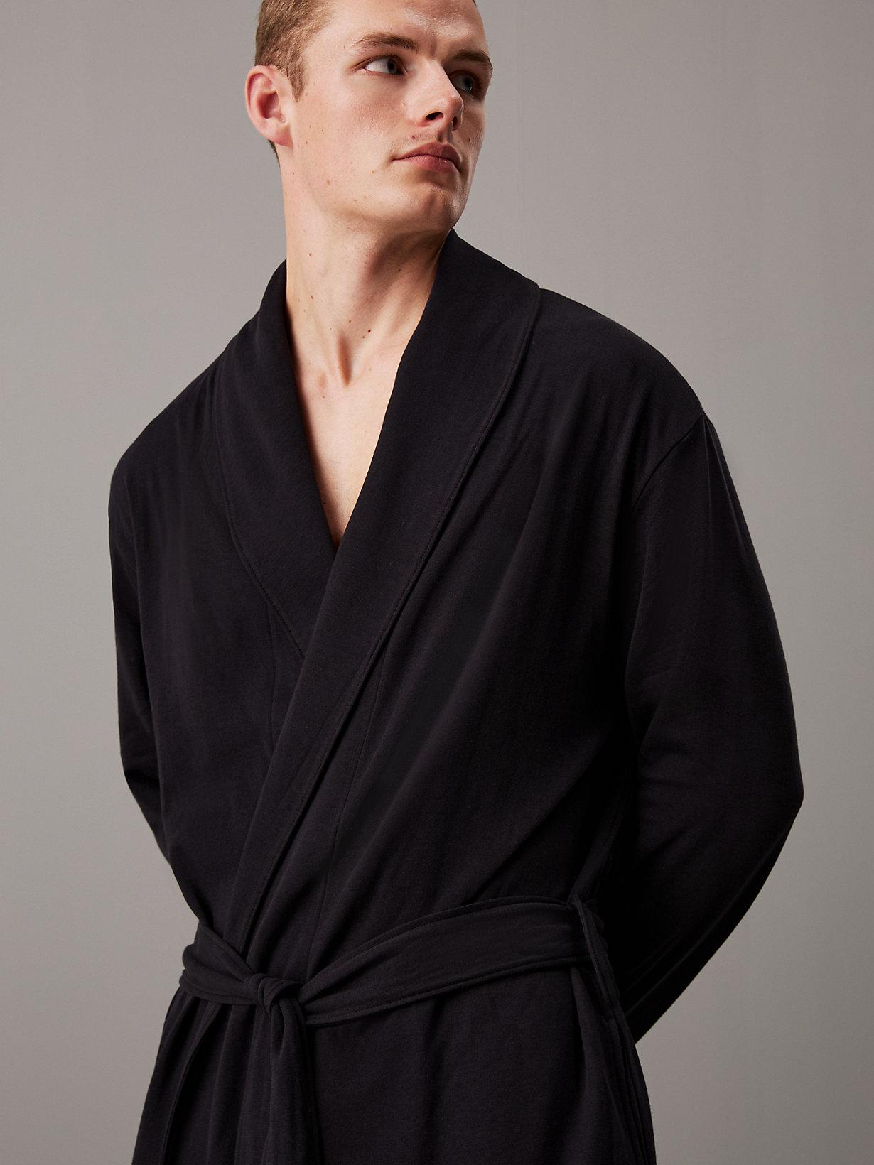 Calvin Klein Cotton Terry Shawl Collar Bathrobe in Black for Men