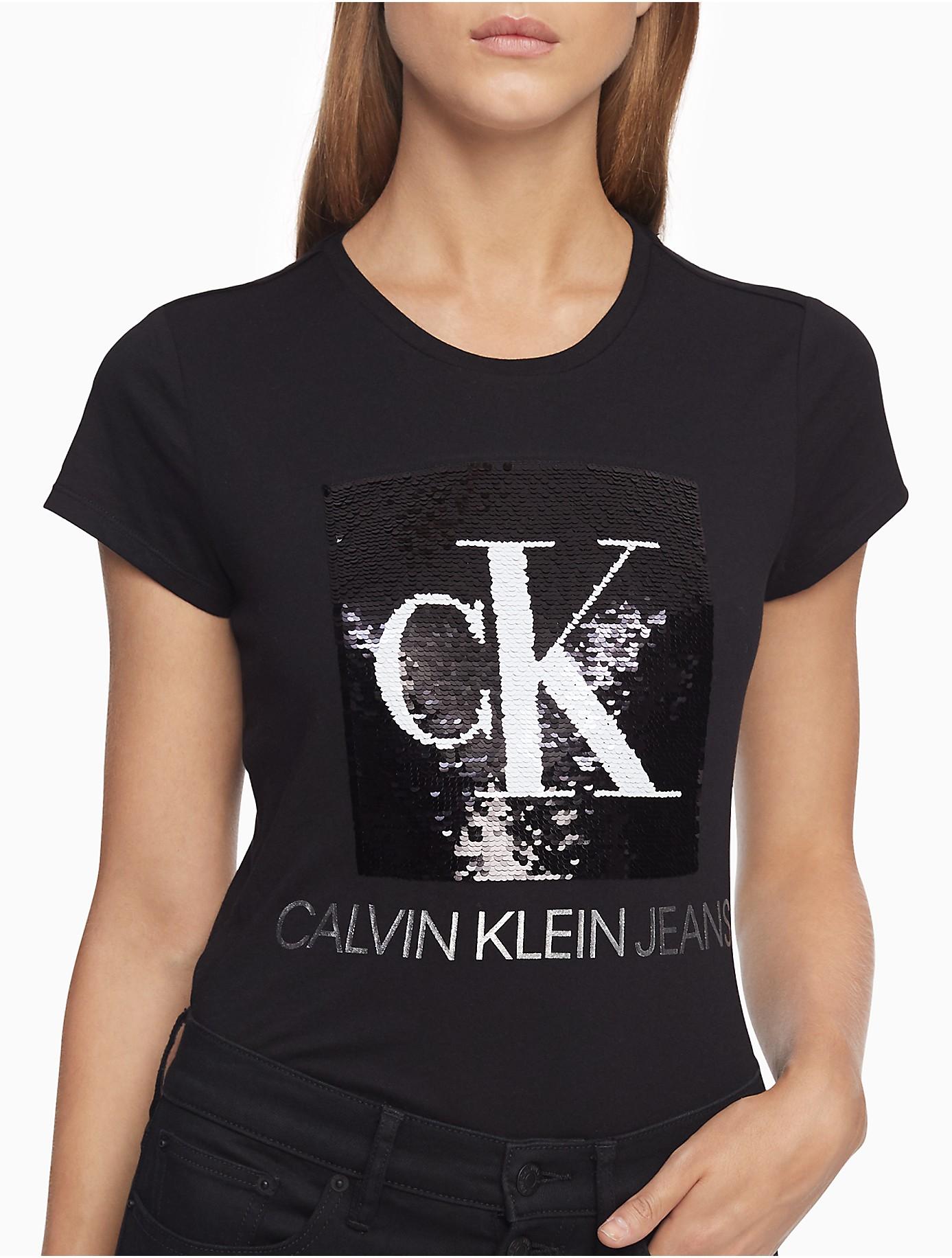 Fashion Shirts T-Shirts Calvin Klein Jeans T-Shirt white glittery 