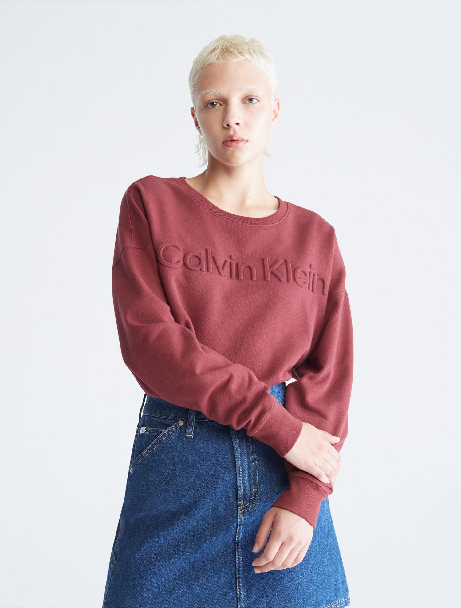Calvin Klein Oversized Embossed Logo Crewneck Sweatshirt in Red | Lyst