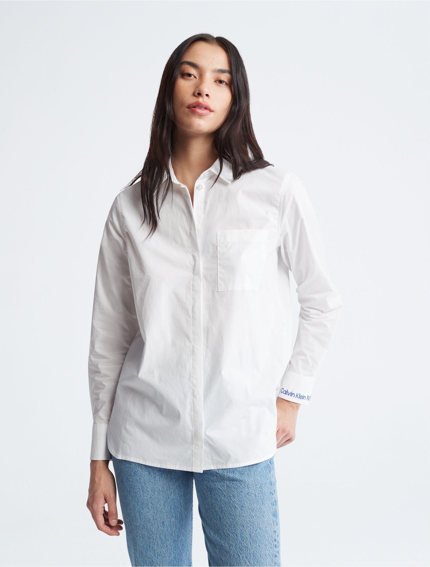 Calvin Klein Poplin Embroidered Logo Button-down Shirt in White | Lyst