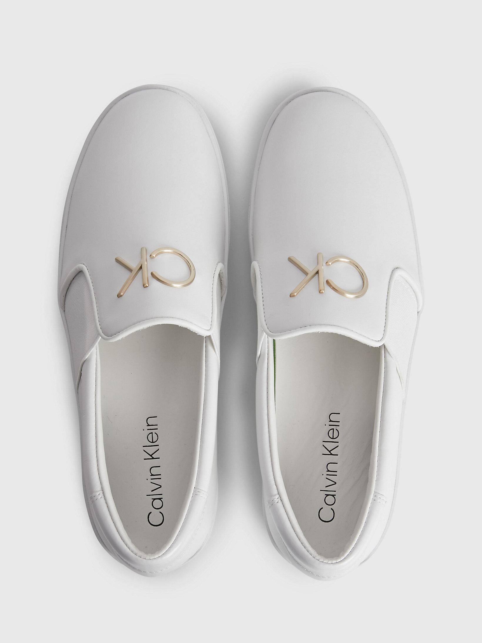 Calvin Klein Leather Platform Slip-on Shoes in White | Lyst UK