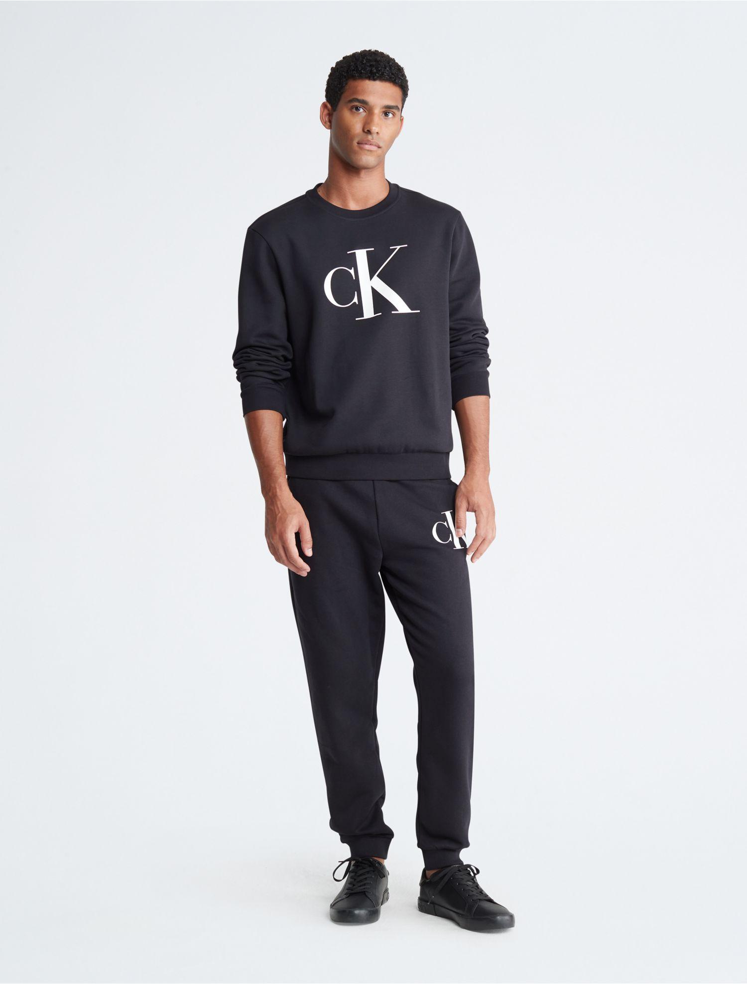 Calvin Klein Monogram Logo Fleece Joggers in Blue for Men Lyst