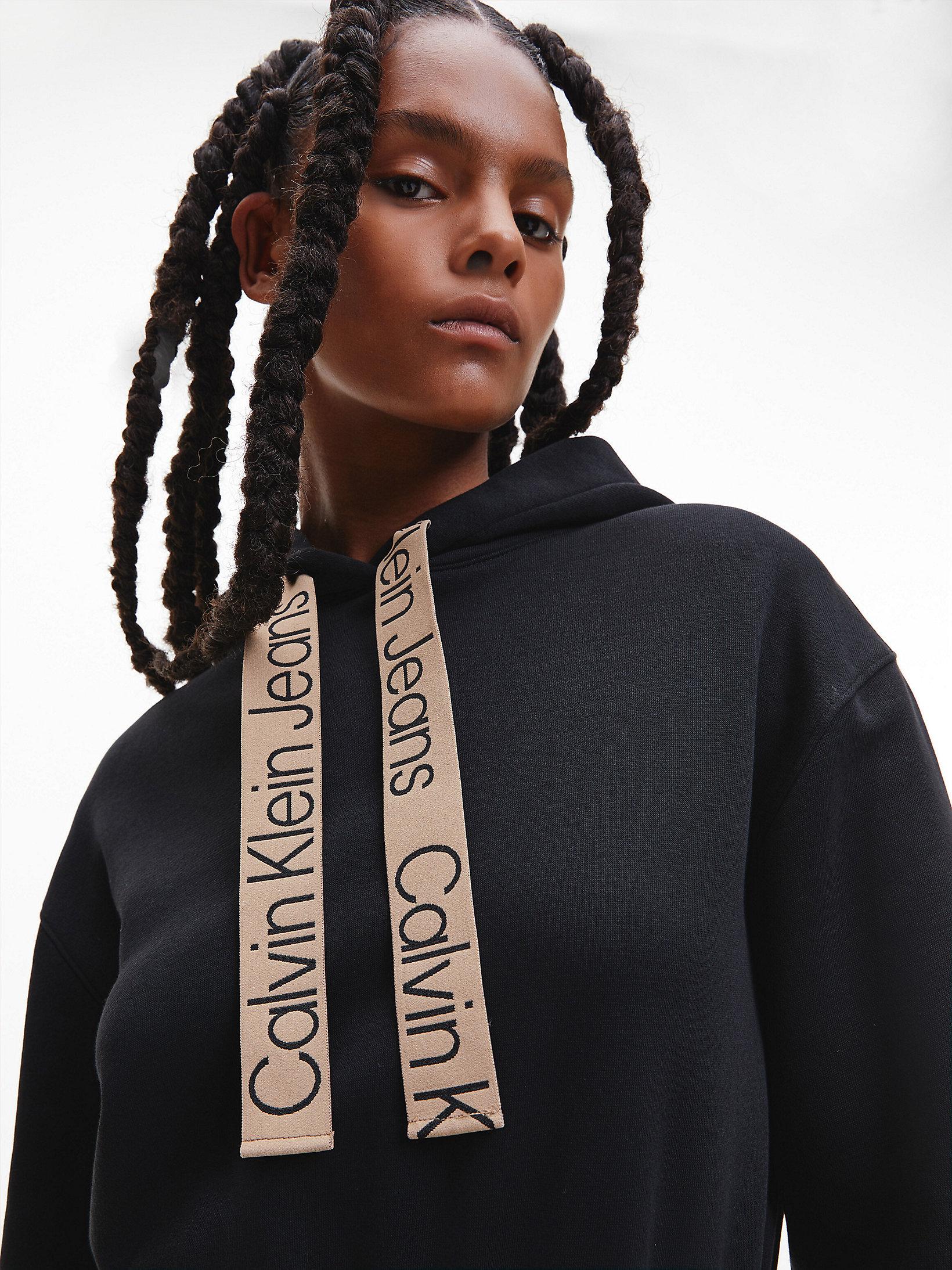 Calvin Klein Logo Tape Hooded Sweatshirt Dress in Black Lyst UK