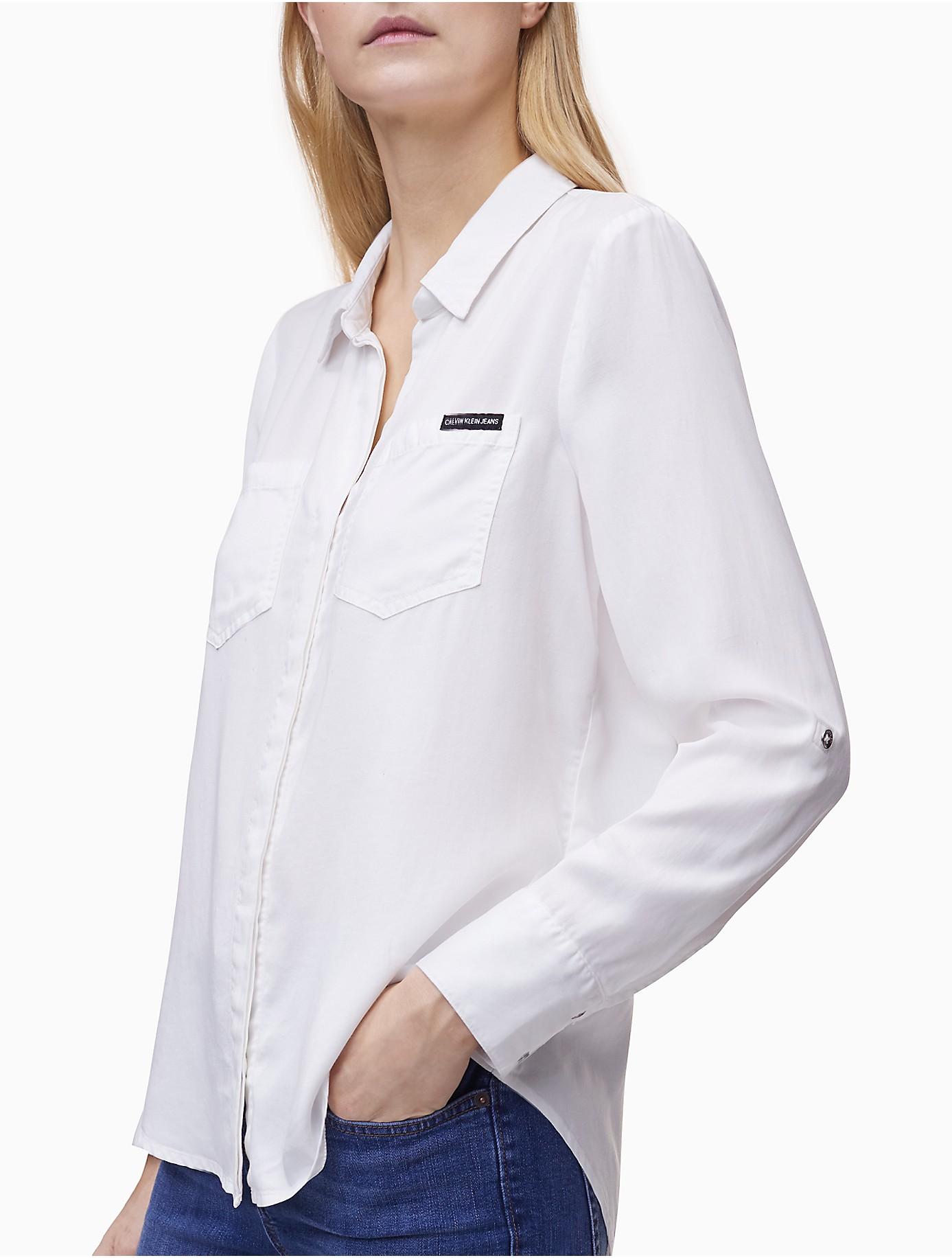 Calvin Klein Solid Button-down Split-back Shirt in White | Lyst
