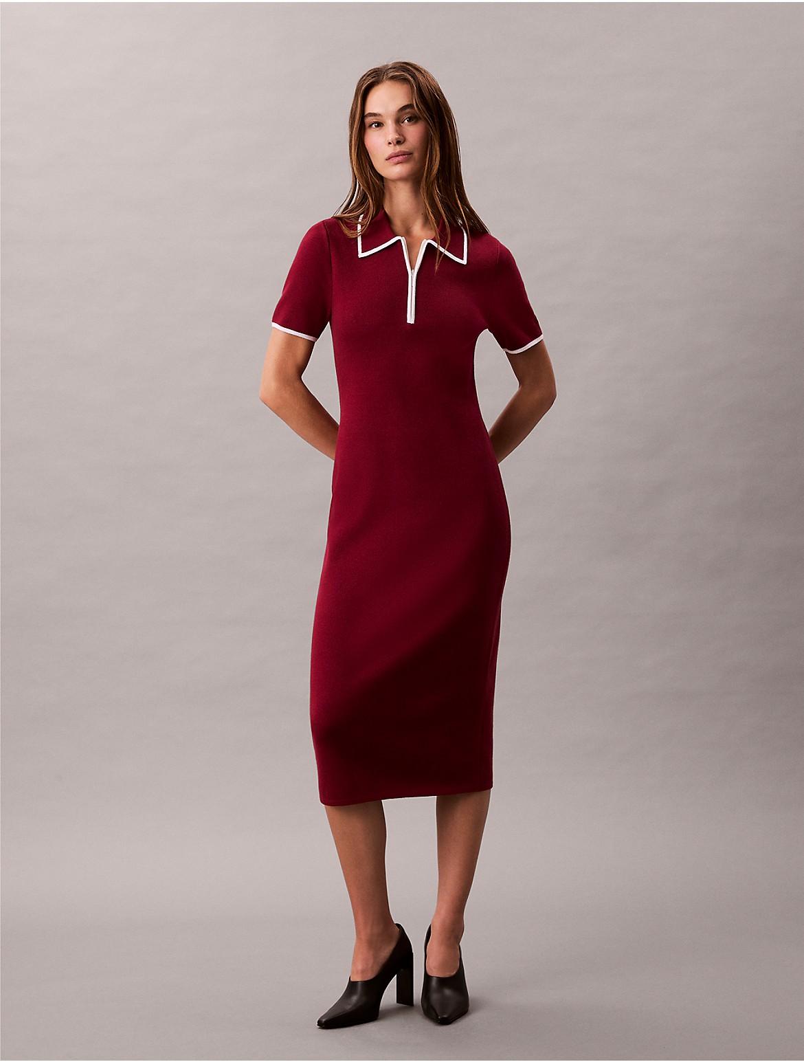 Calvin Klein Calvin Klein Colorblock Trim Midi Dress in Red | Lyst