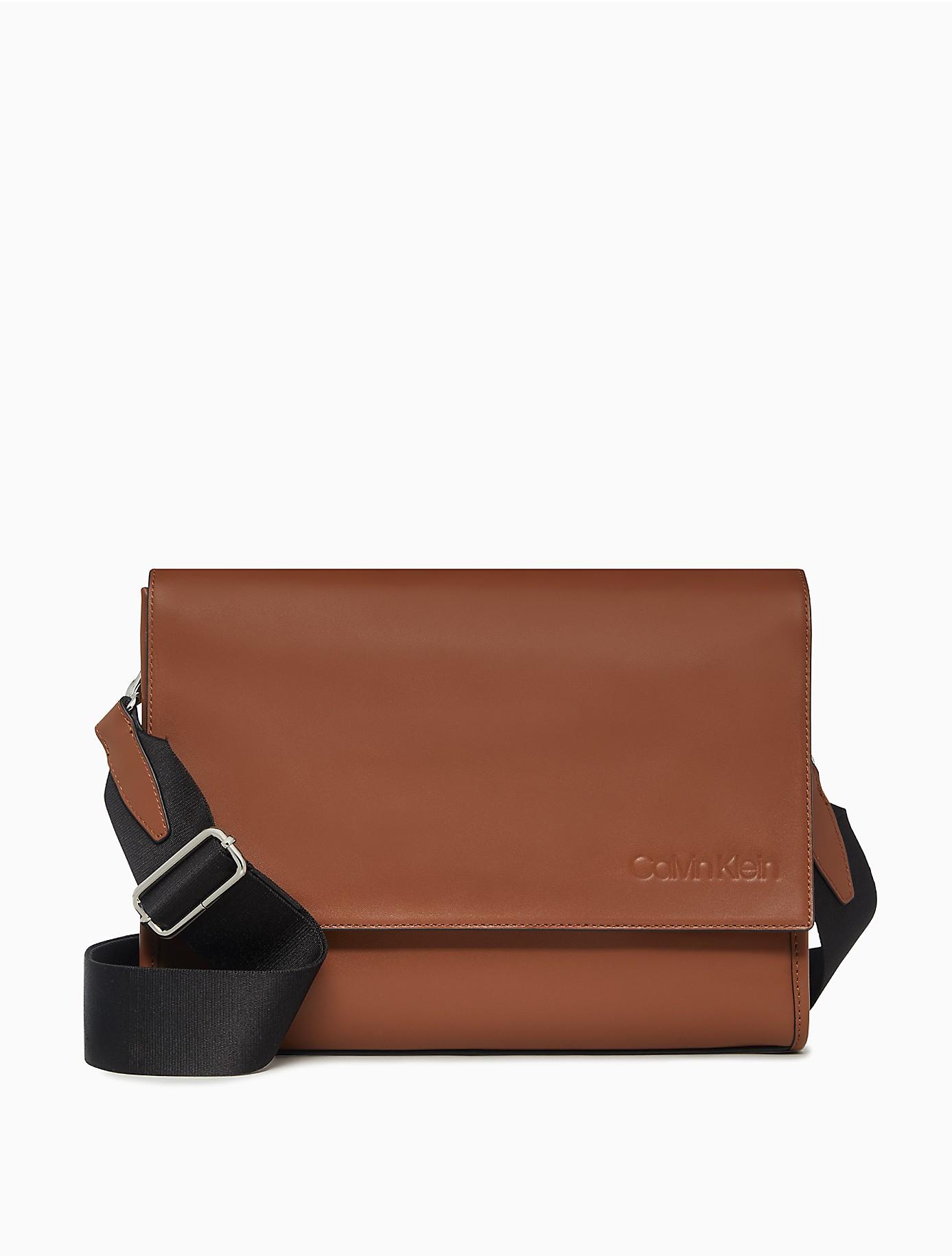 Calvin Klein Refined Leather Messenger Bag in Brown for Men | Lyst