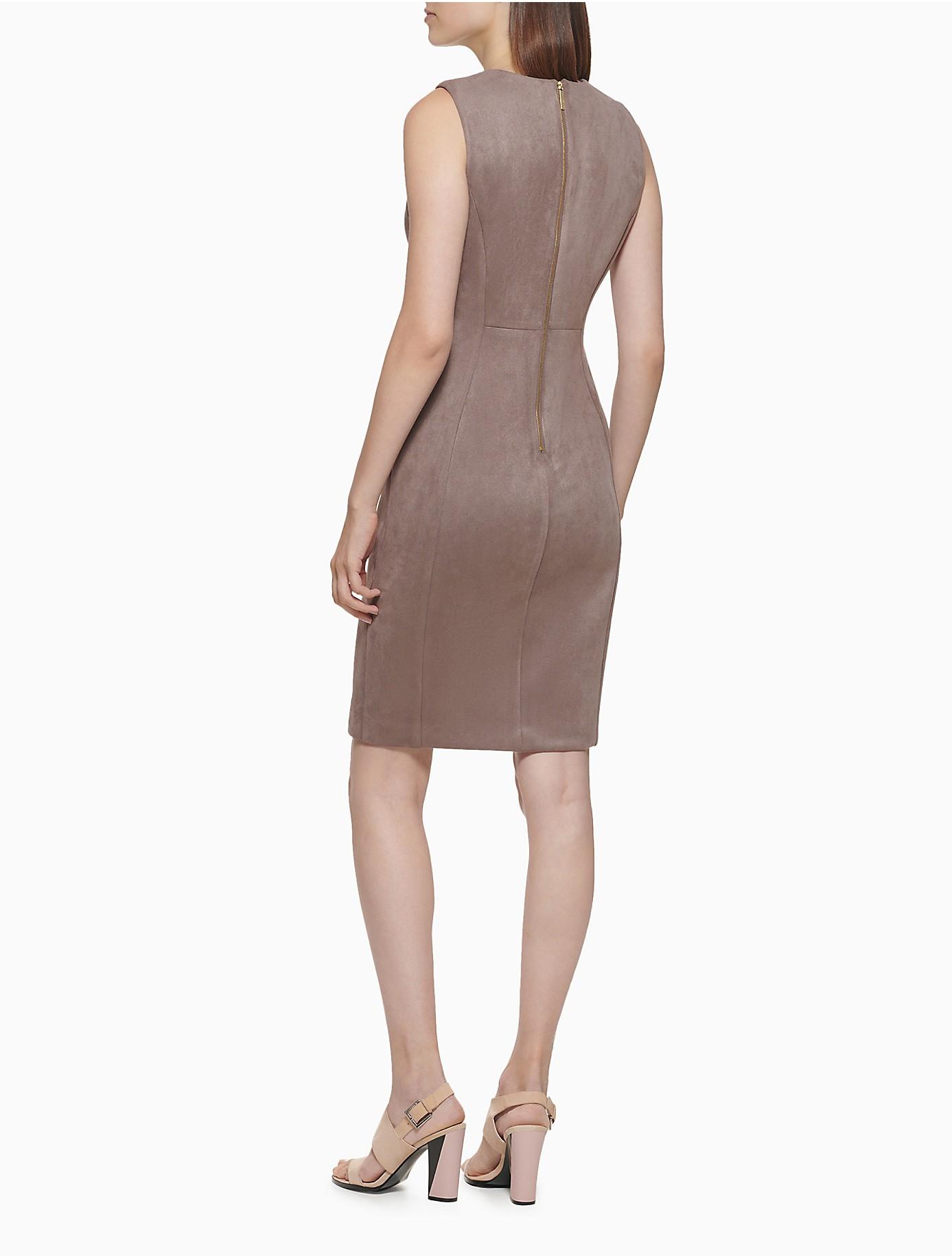 Calvin Klein Scuba Suede Sheath Dress in Brown | Lyst