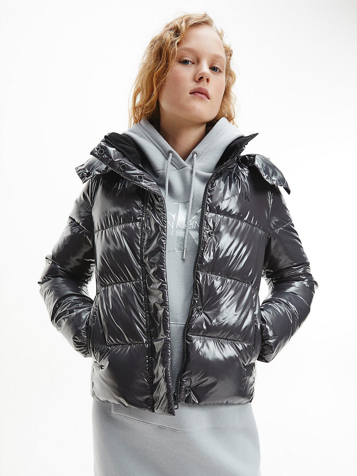 Calvin Klein Recycled Nylon High Shine Puffer Jacket in Grey | Lyst UK