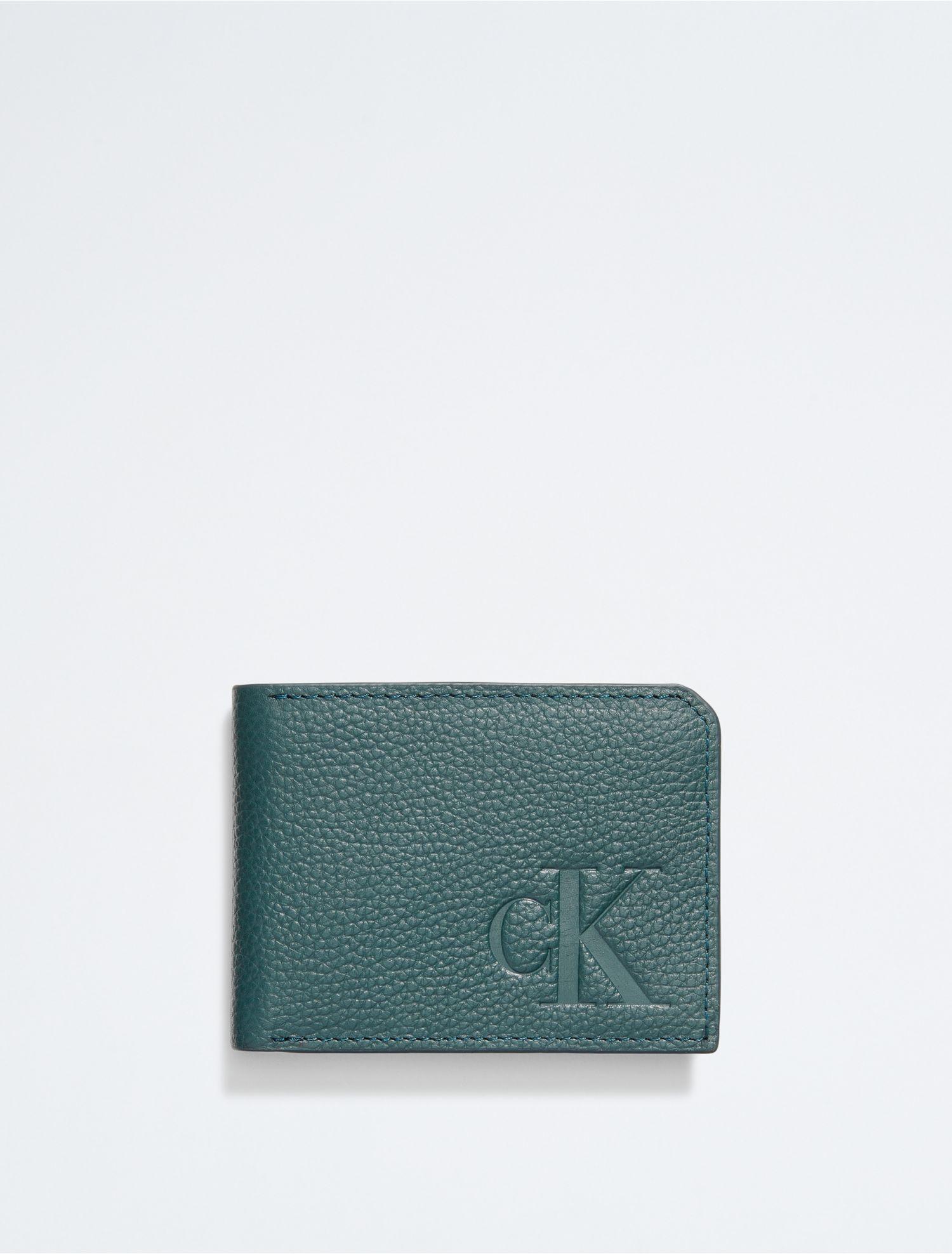 Calvin Klein Pebble Leather Slim Bifold Wallet in Green for Men | Lyst