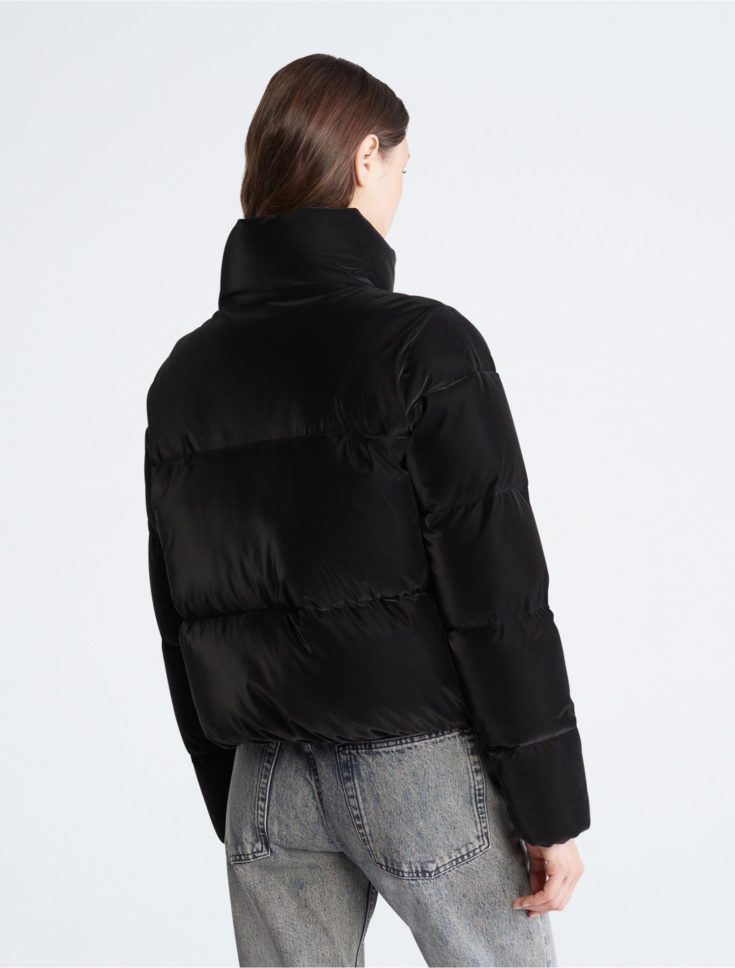 Calvin Klein Velvet Short Puffer Jacket in Black | Lyst