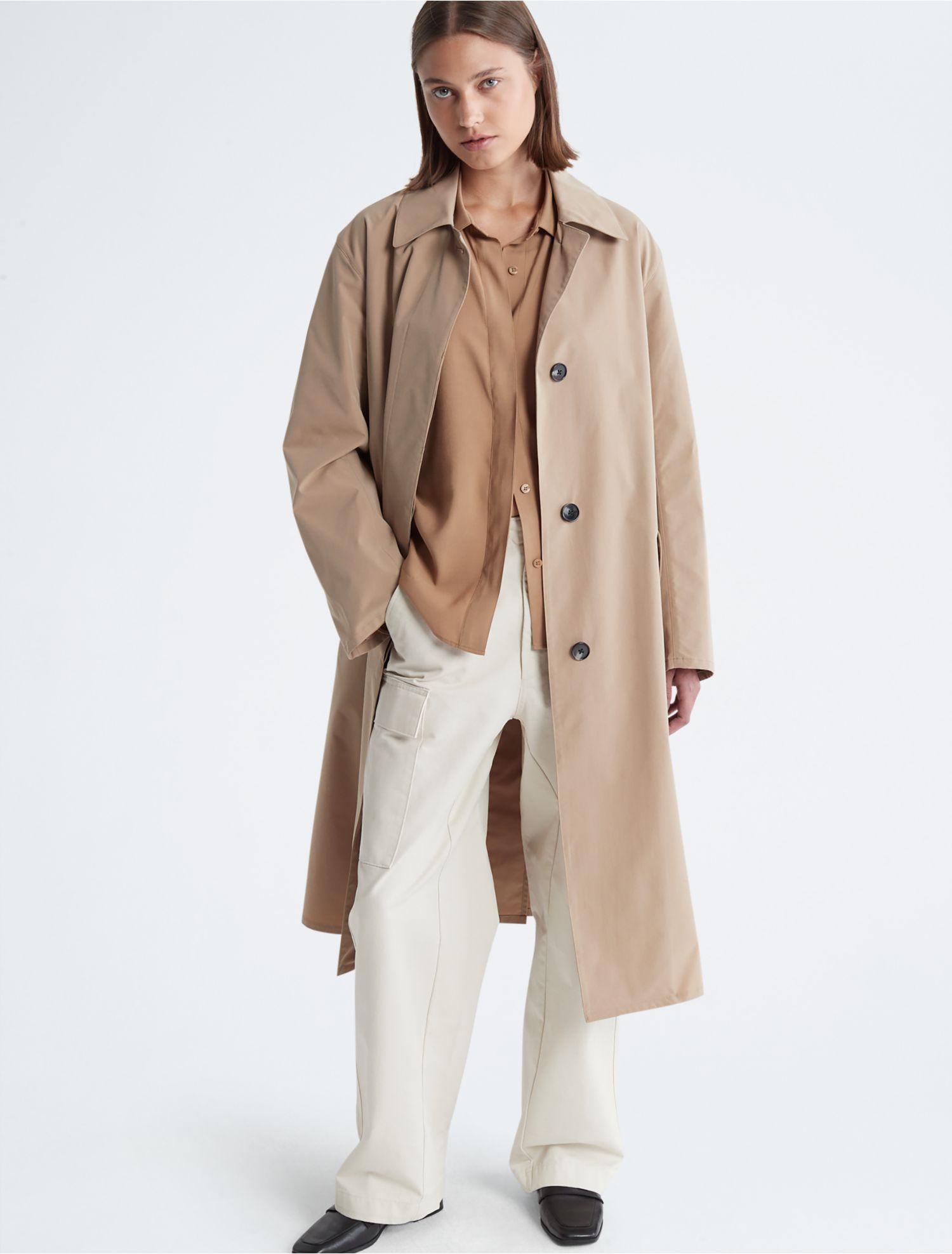 Calvin Klein Woven Trench Duster Coat in White | Lyst