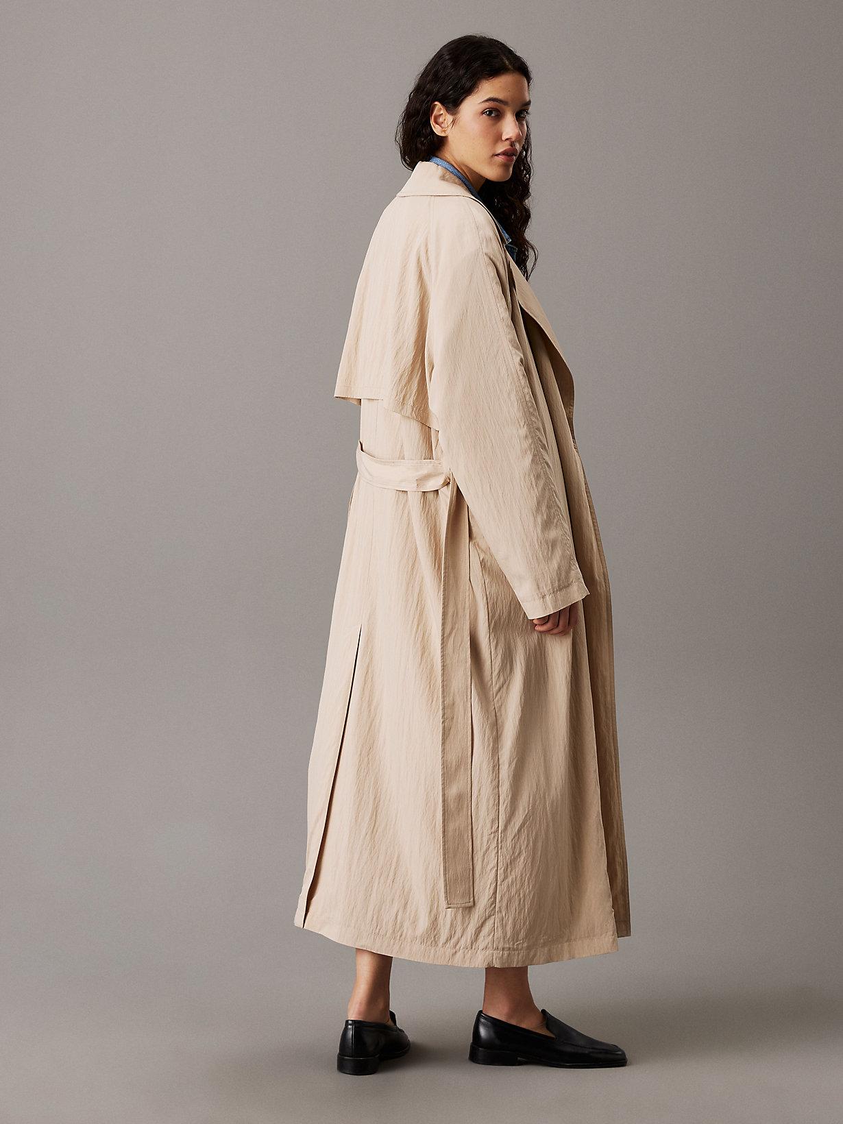 Calvin Klein Soft Nylon Long Trench Coat in Natural | Lyst UK