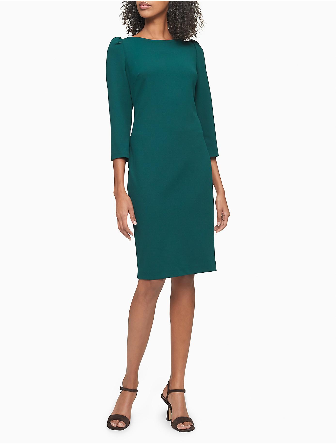 Calvin Klein Solid 3/4 Sleeve Sheath Dress in Green | Lyst